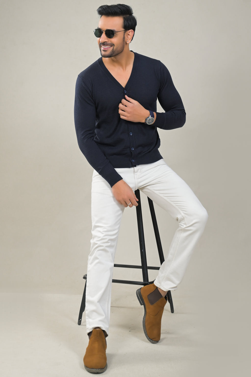 Raymond Solid V-Neck Buttoned Knit Cardigan Sweater