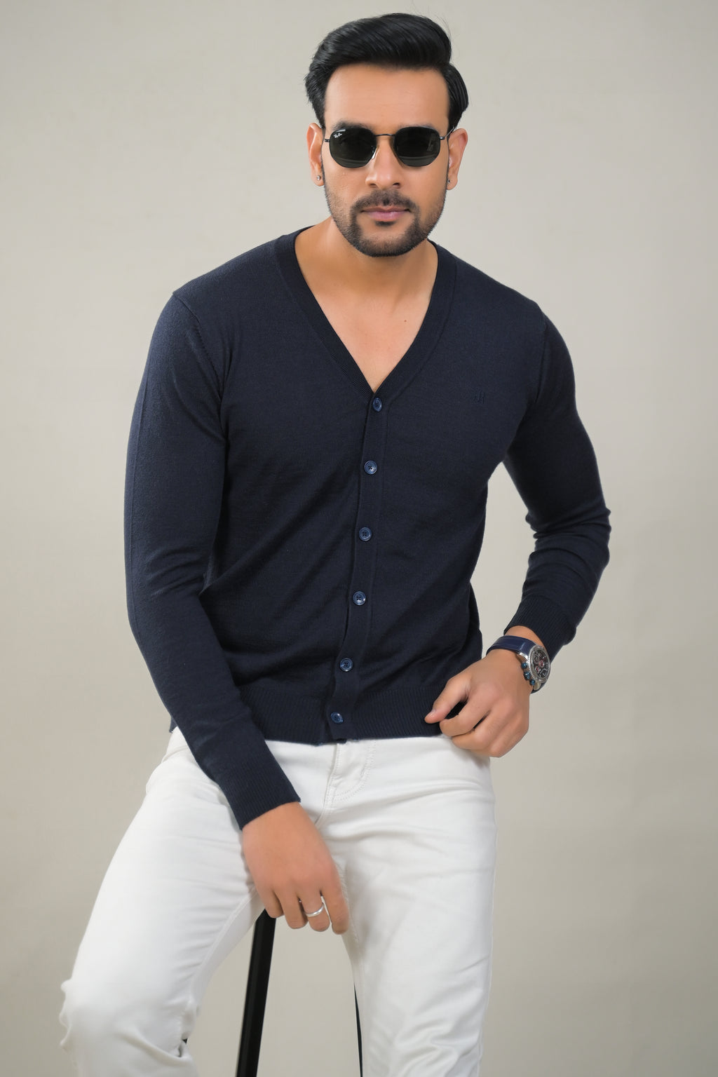 Raymond Solid V-Neck Buttoned Knit Cardigan Sweater