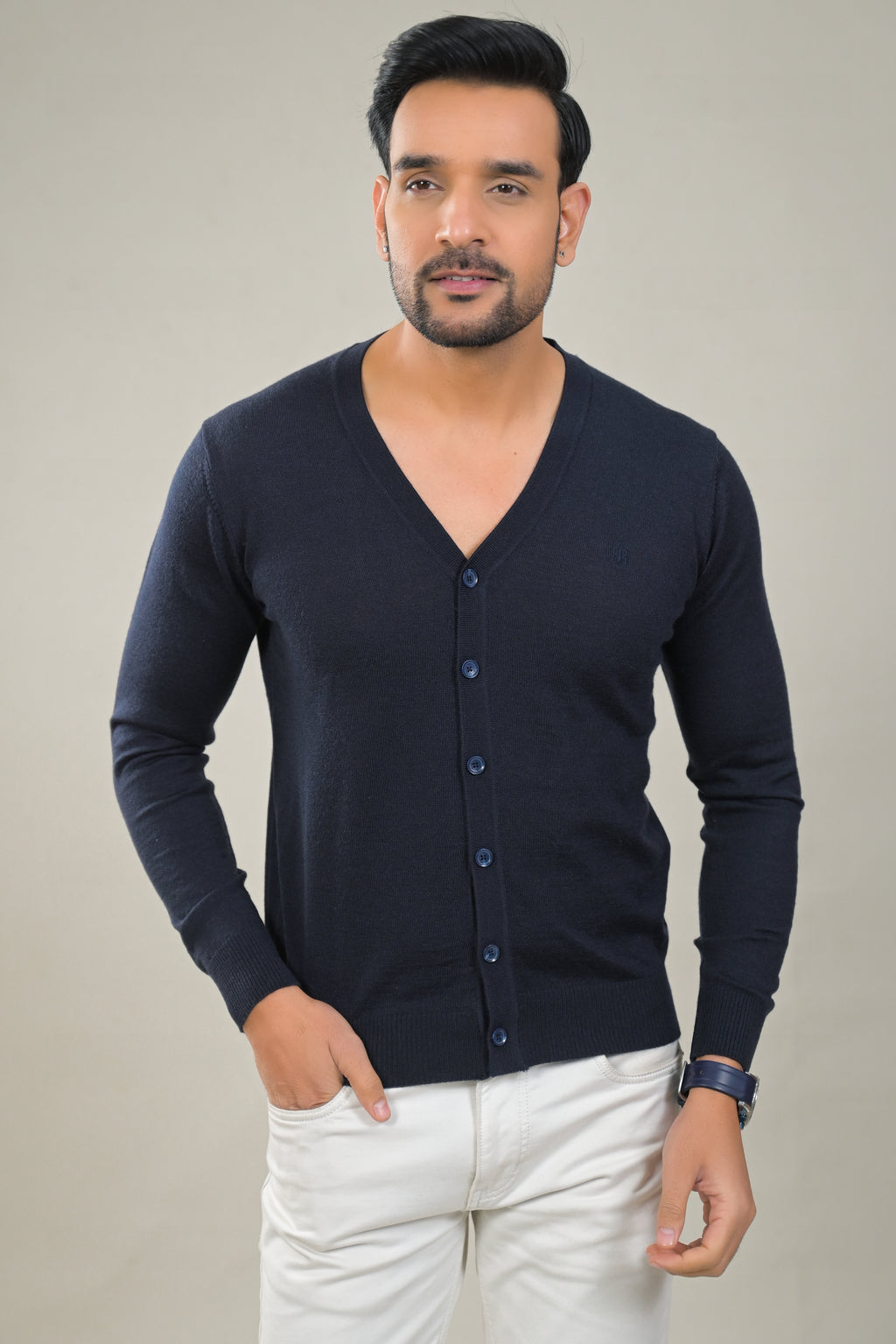 Raymond Solid V-Neck Buttoned Knit Cardigan Sweater