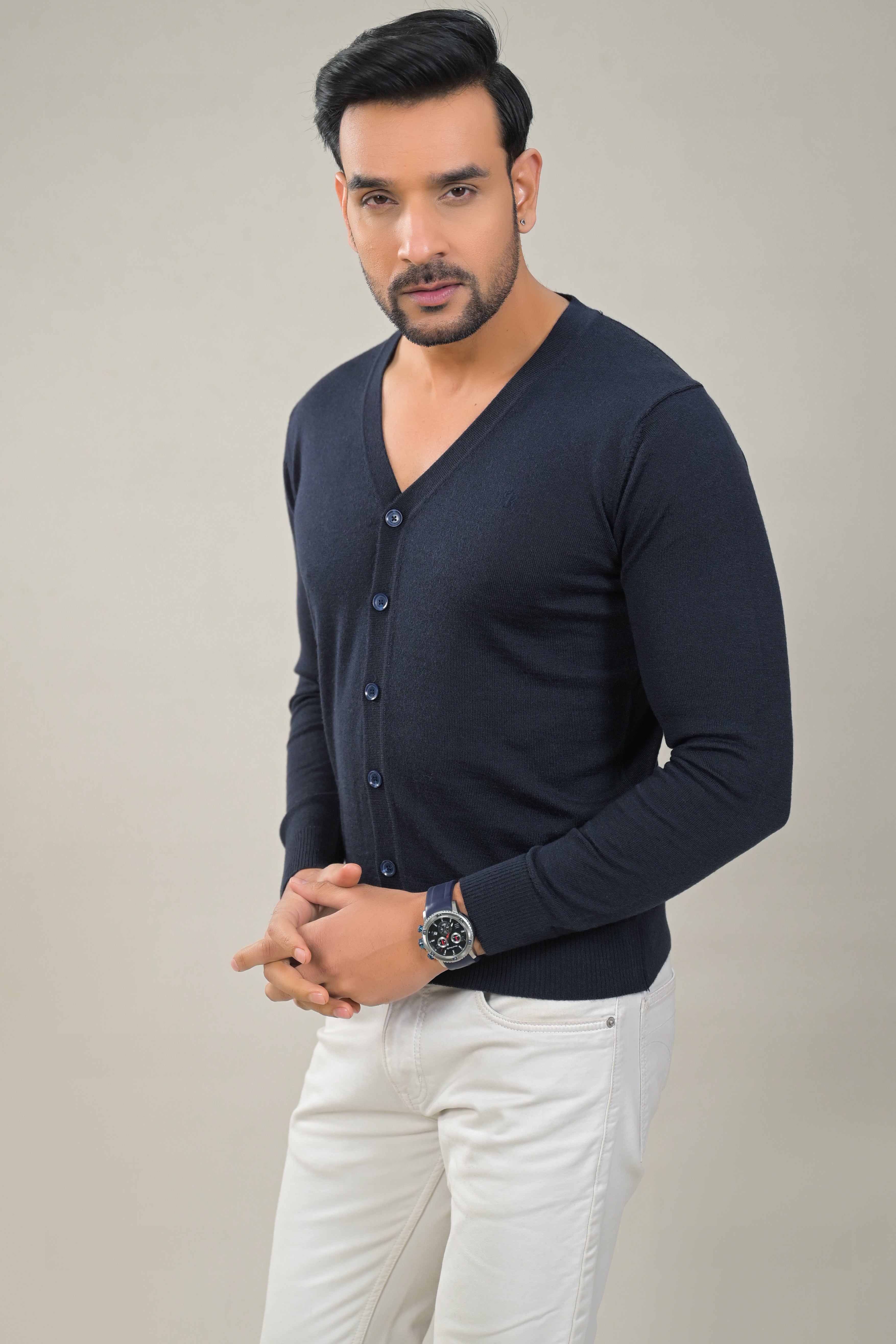 Raymond Solid V-Neck Buttoned Knit Cardigan Sweater