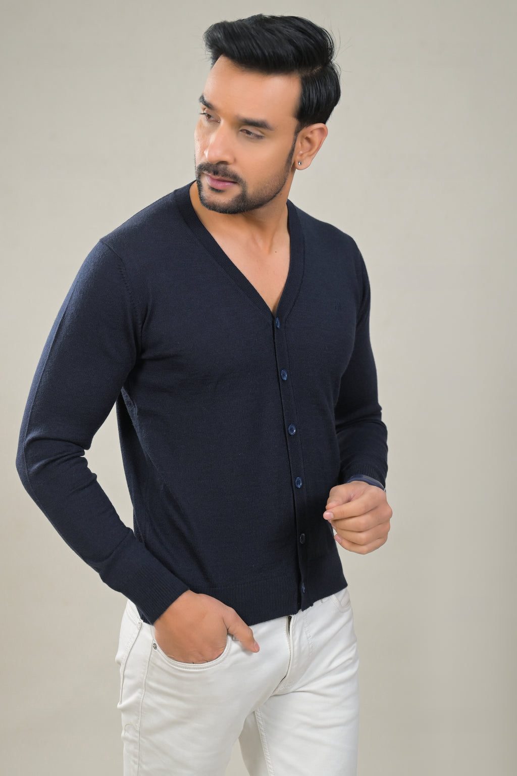 Raymond Solid V-Neck Buttoned Knit Cardigan Sweater