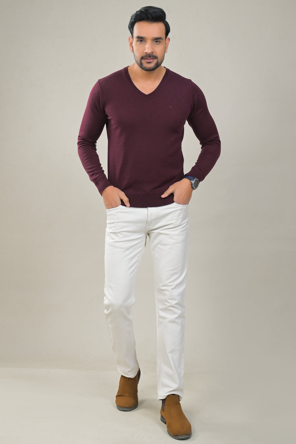 Raymond Solid V-Neck Knit Pullover Sweater