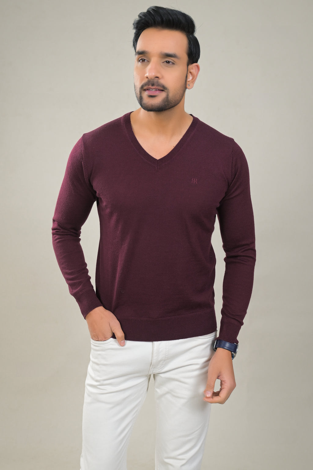 Raymond Solid V-Neck Knit Pullover Sweater