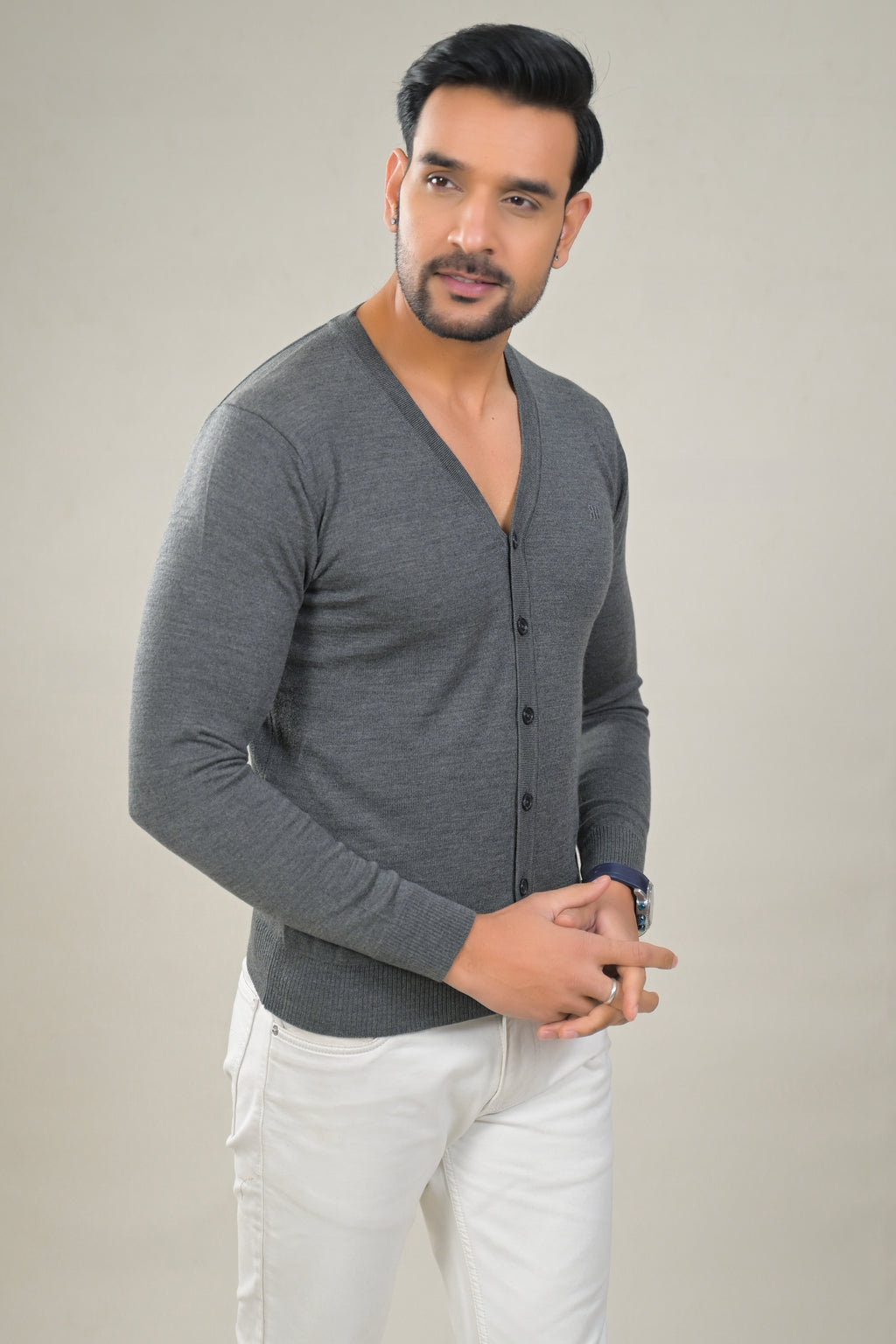 Raymond Solid V-Neck Buttoned Knit Cardigan Sweater