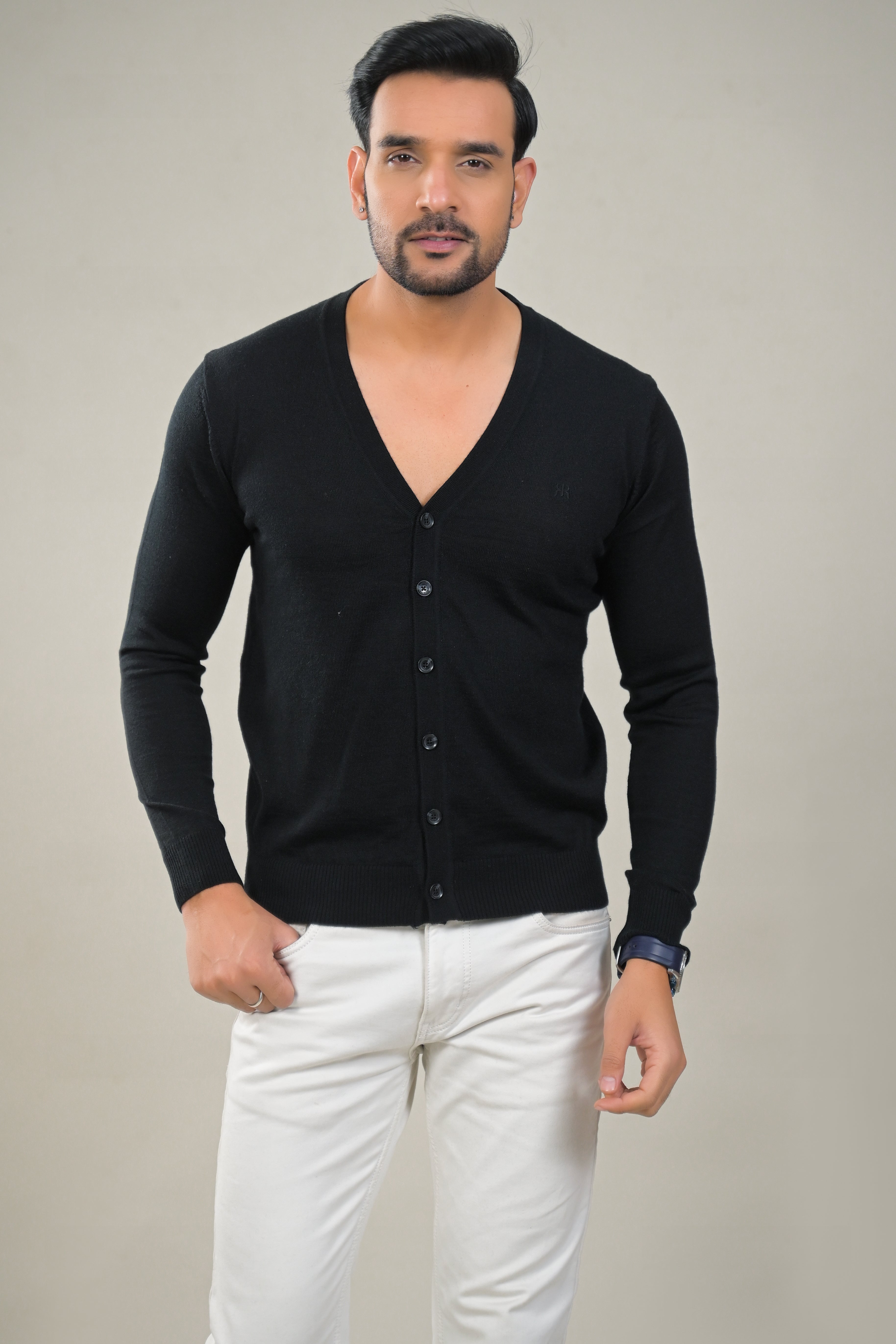 Raymond Solid V-Neck Buttoned Knit Cardigan Sweater