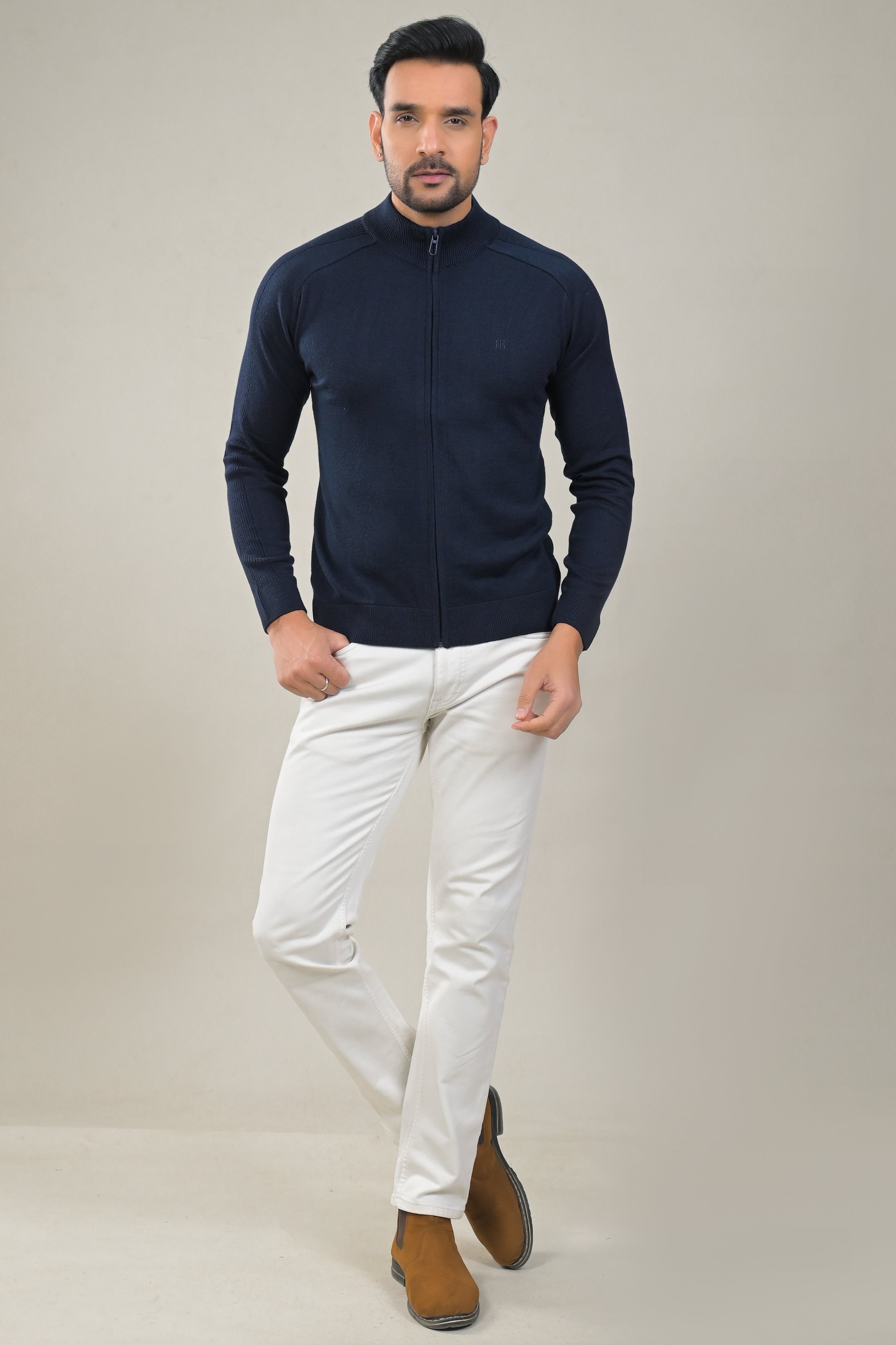 Raymond Solid Full Zipper Knit Sweater