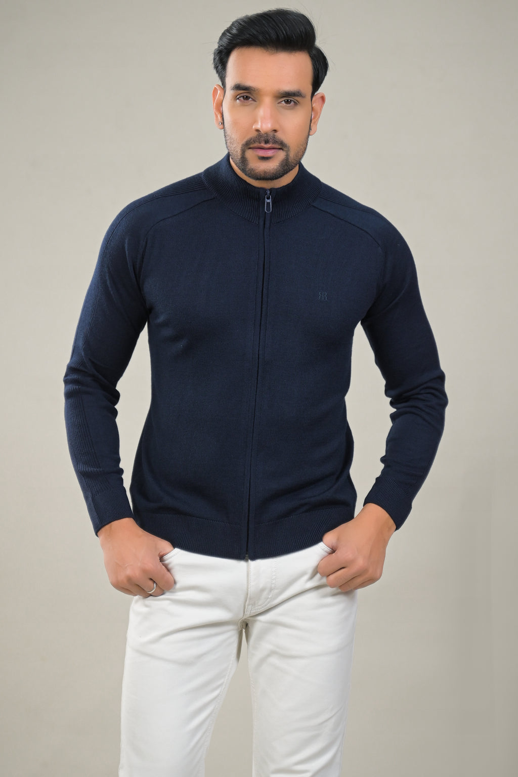 Raymond Solid Full Zipper Knit Sweater