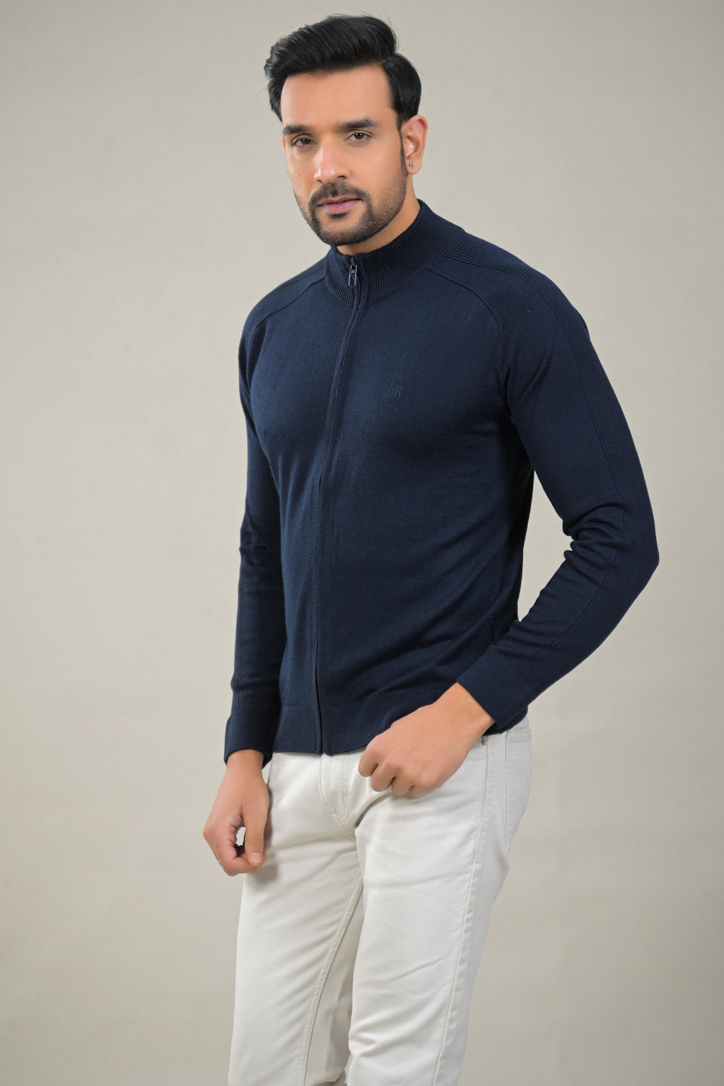Raymond Solid Full Zipper Knit Sweater