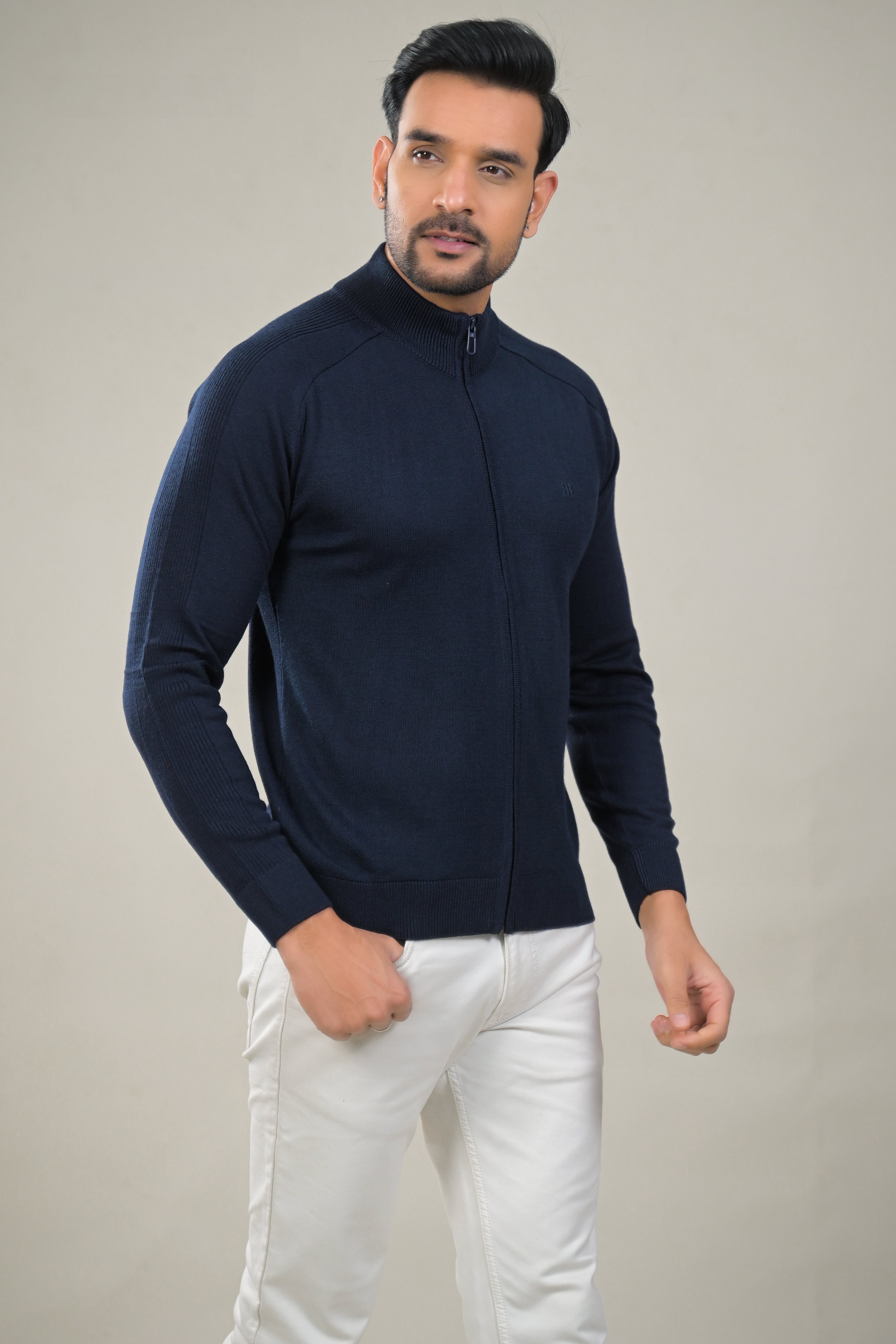 Raymond Solid Full Zipper Knit Sweater