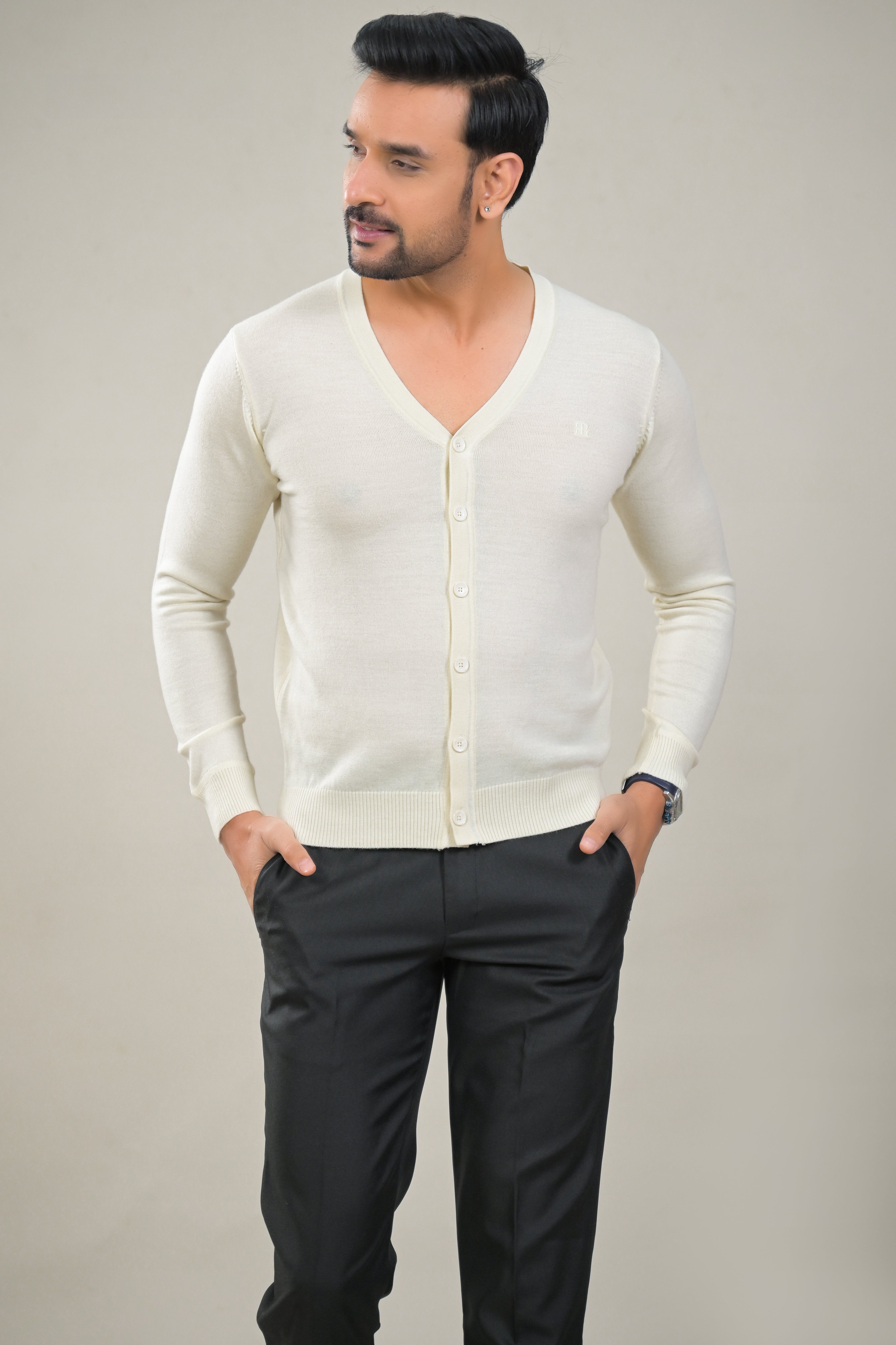 Raymond Solid V-Neck Buttoned Knit Cardigan Sweater