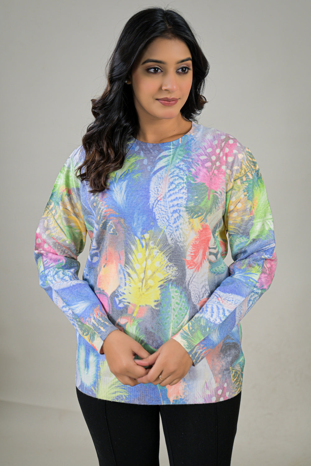 Soul Armor All-Over Tropical Printed Full Sleeve Ladies Top