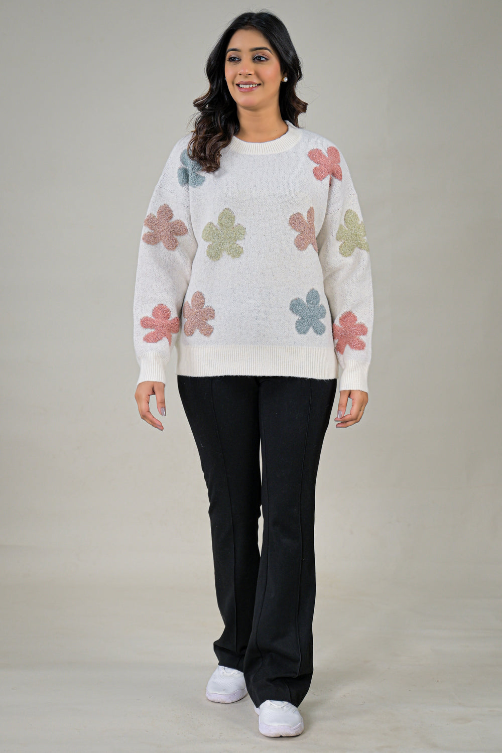 Soul Armor Floral Pattern Knit Full Sleeve Winter Ladies Sweater