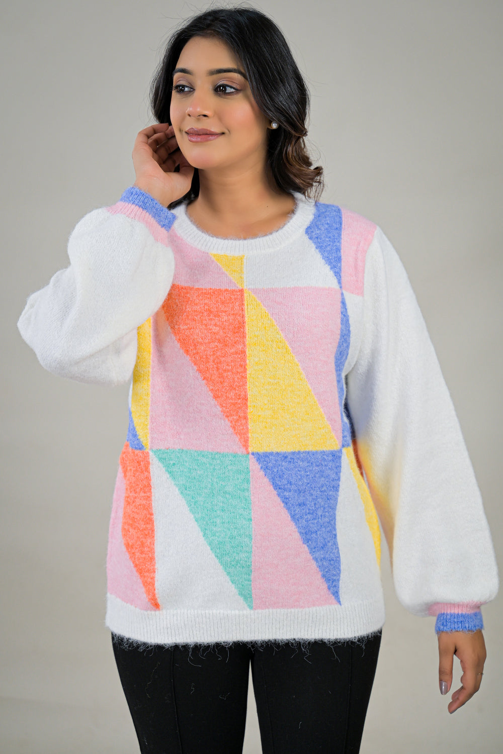 Soul Armor Abstract Geometric Design Full Sleeve Sweater