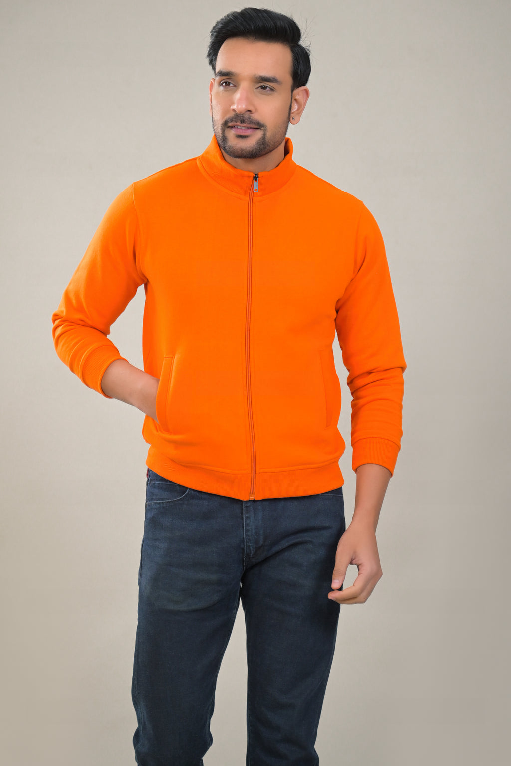 Elevate Solid Full Zip High Neck Mens Sweatshirt