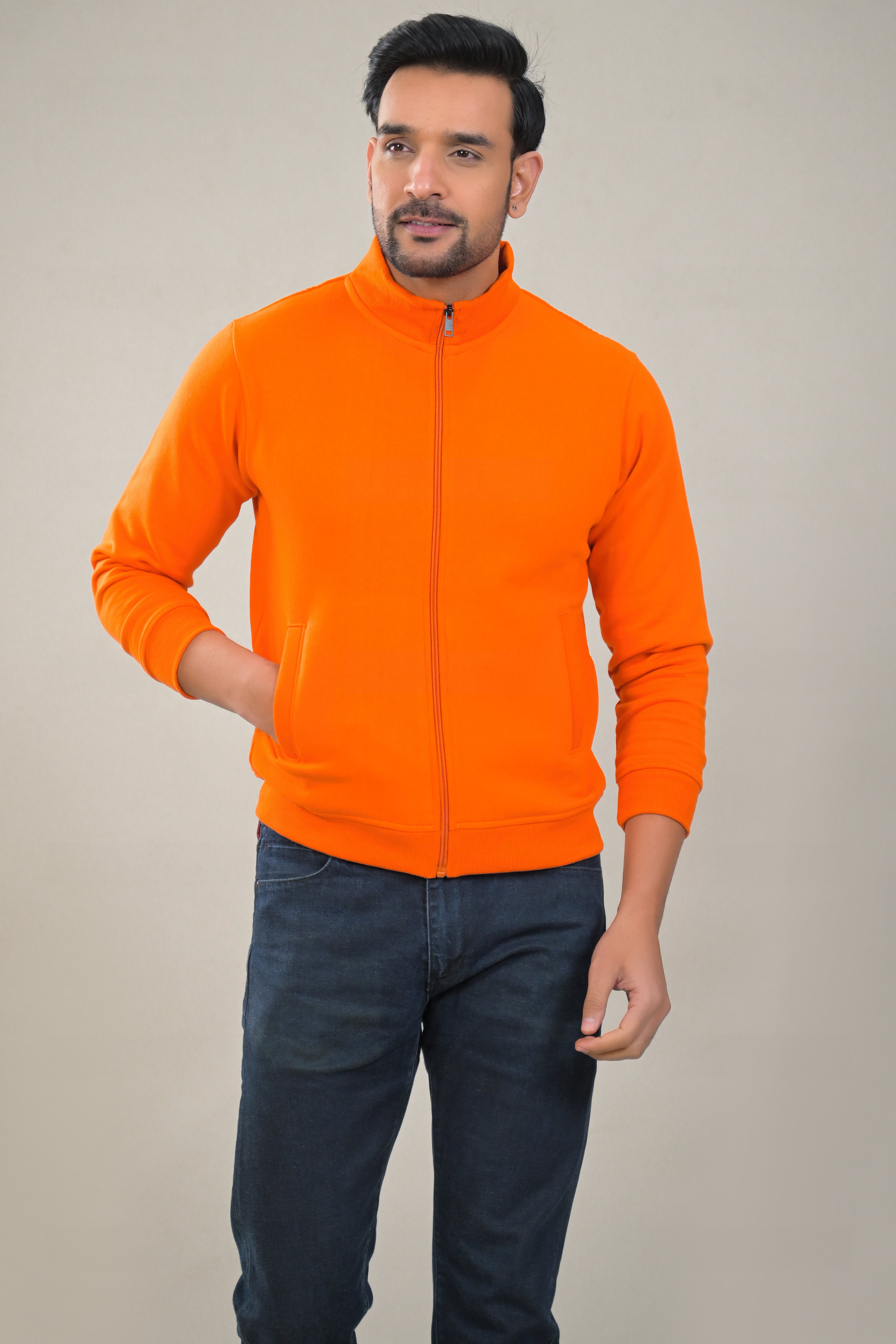 Elevate Solid Full Zip High Neck Mens Sweatshirt