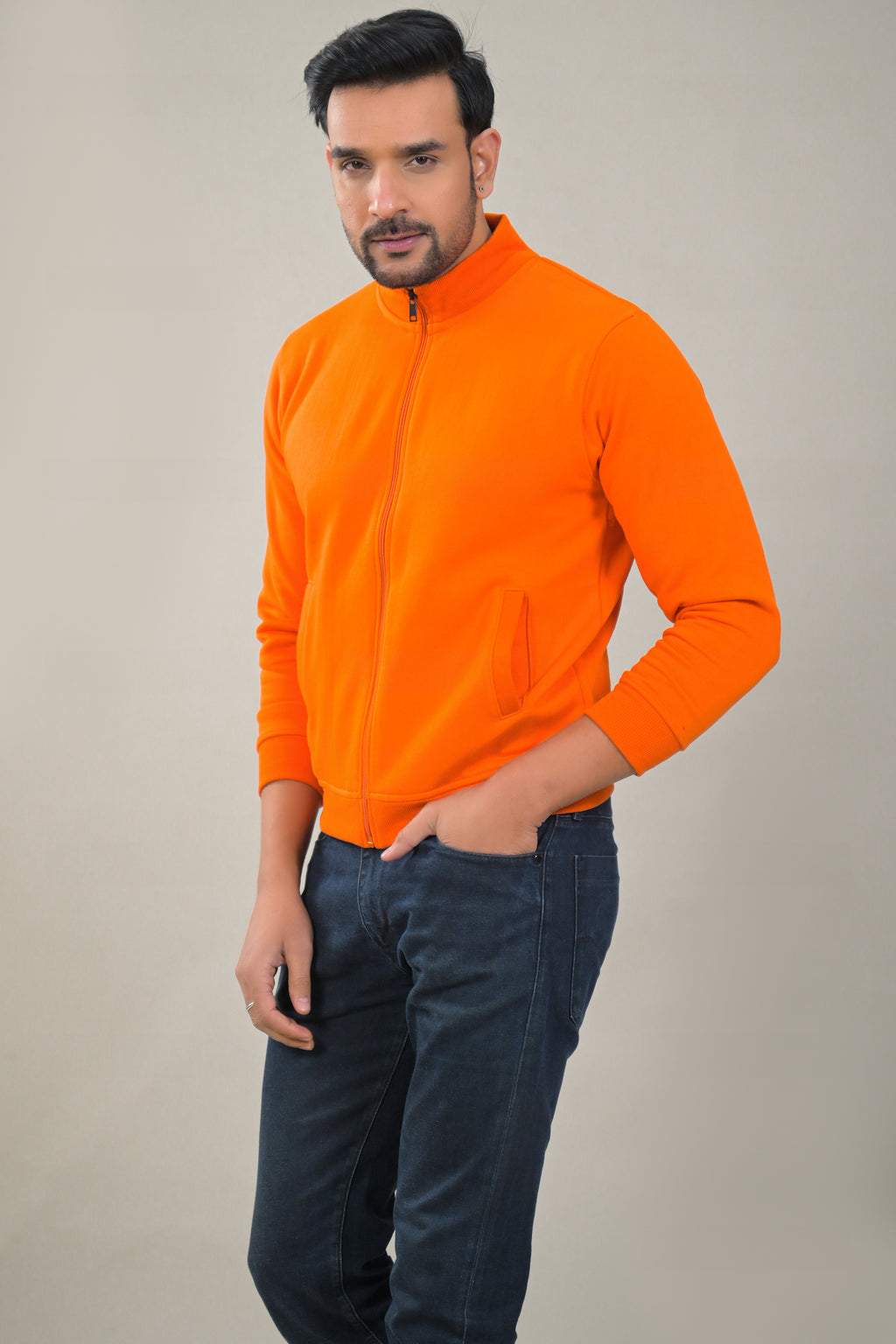 Elevate Solid Full Zip High Neck Mens Sweatshirt