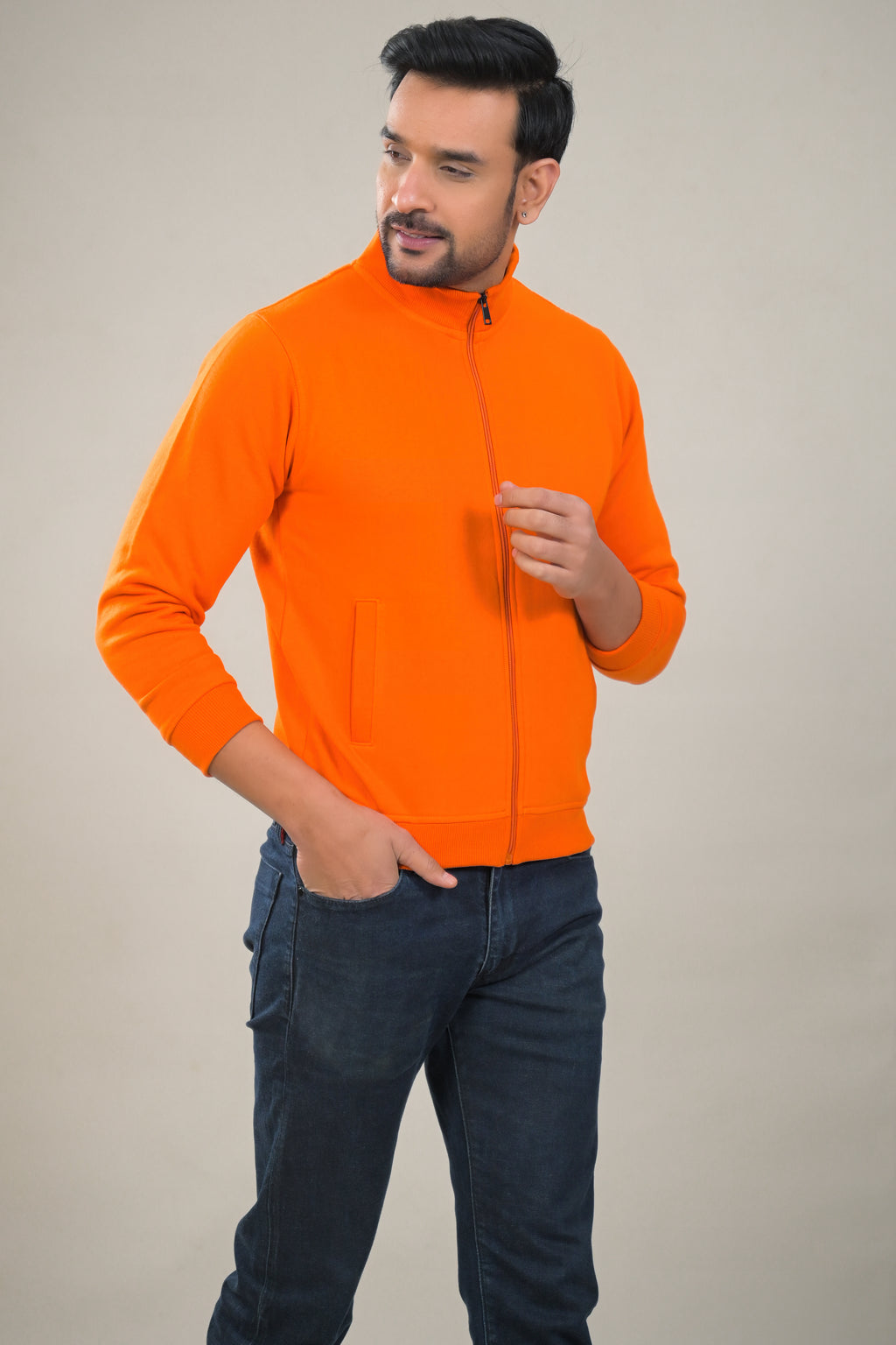 Elevate Solid Full Zip High Neck Mens Sweatshirt