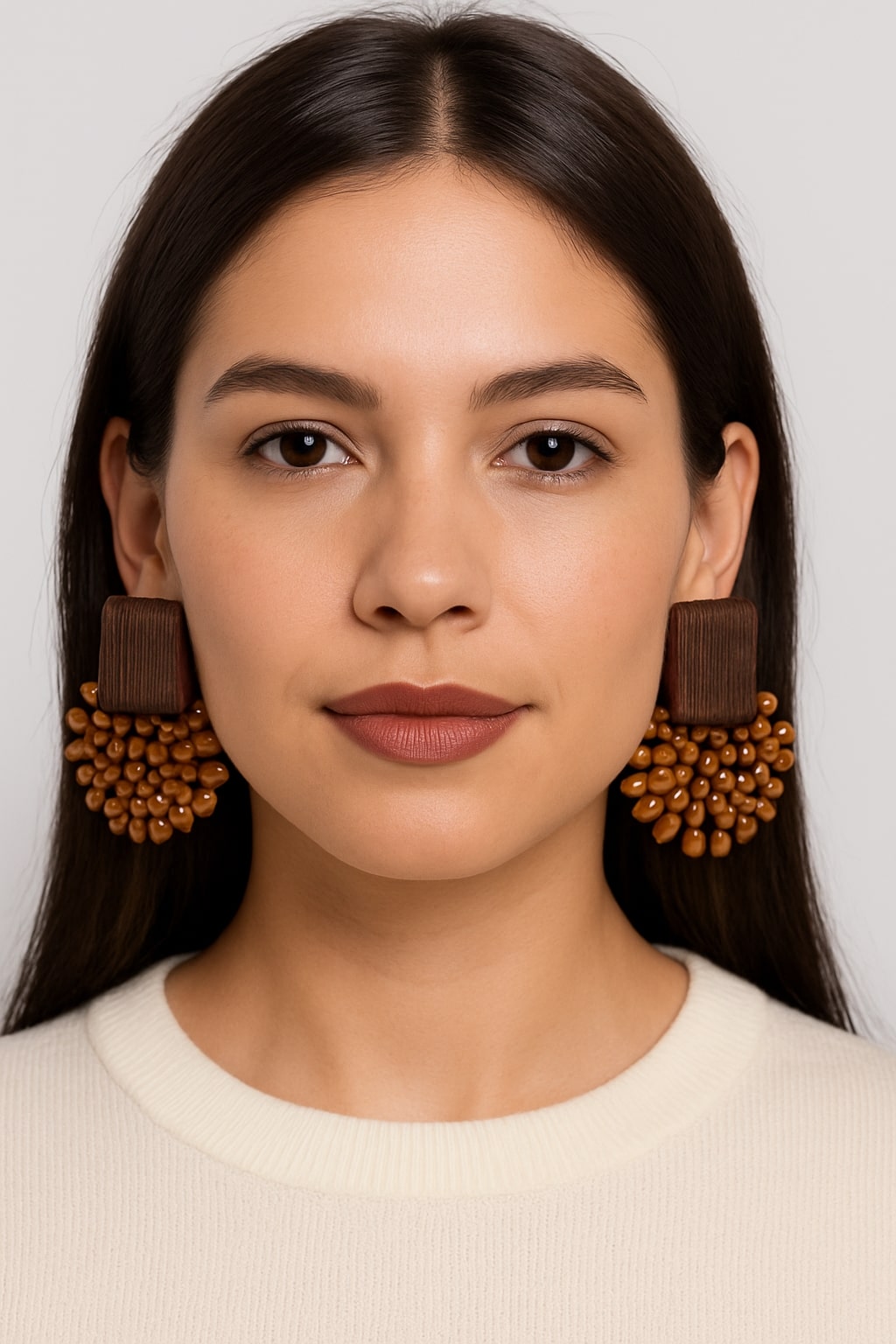 Brown Wooden Beaded Earrings