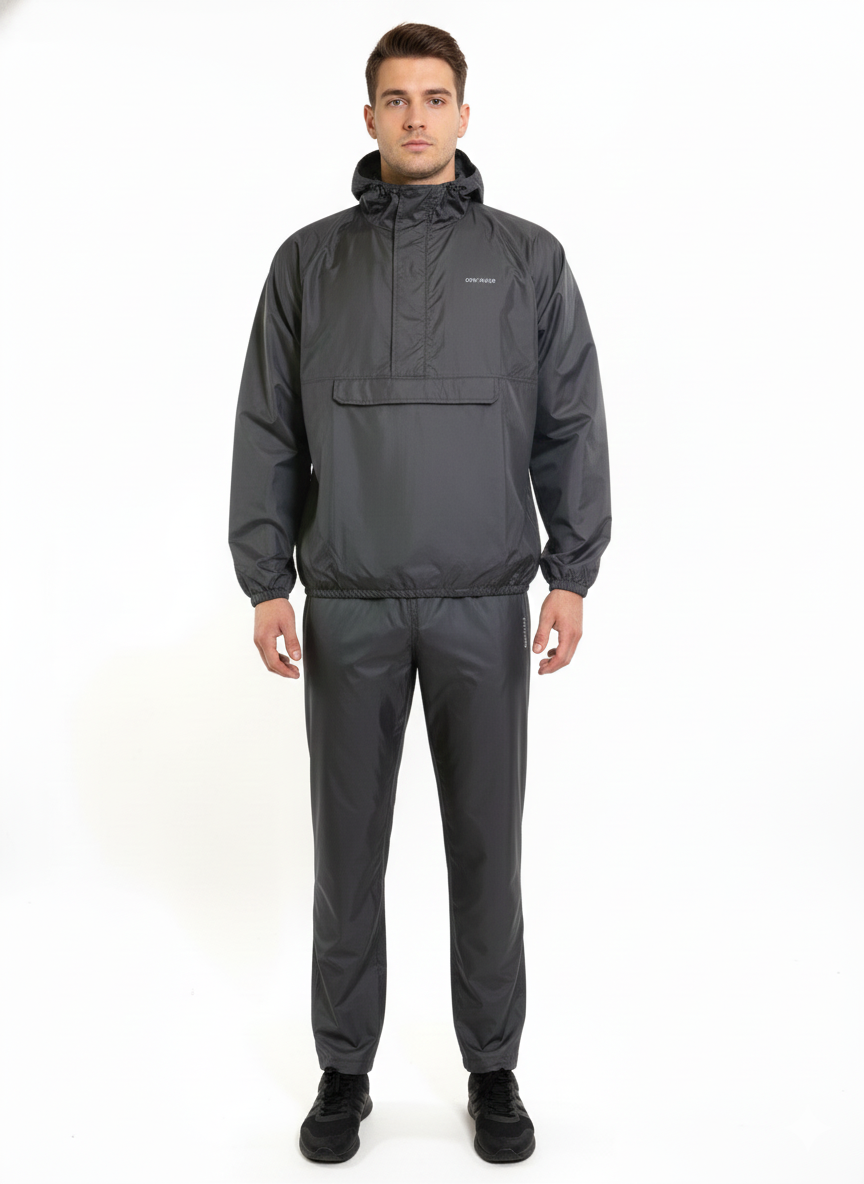 On-Vers Men’s Solid Hooded Full Sleeve Rain Coat Set