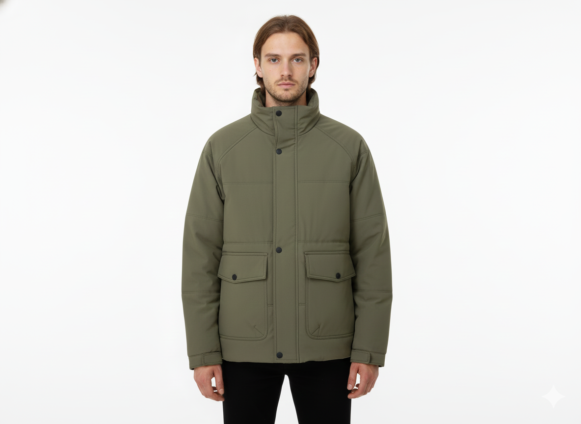 Soul Armor Men’s Solid High-Neck Full Zip Jacket with Front Button Placket