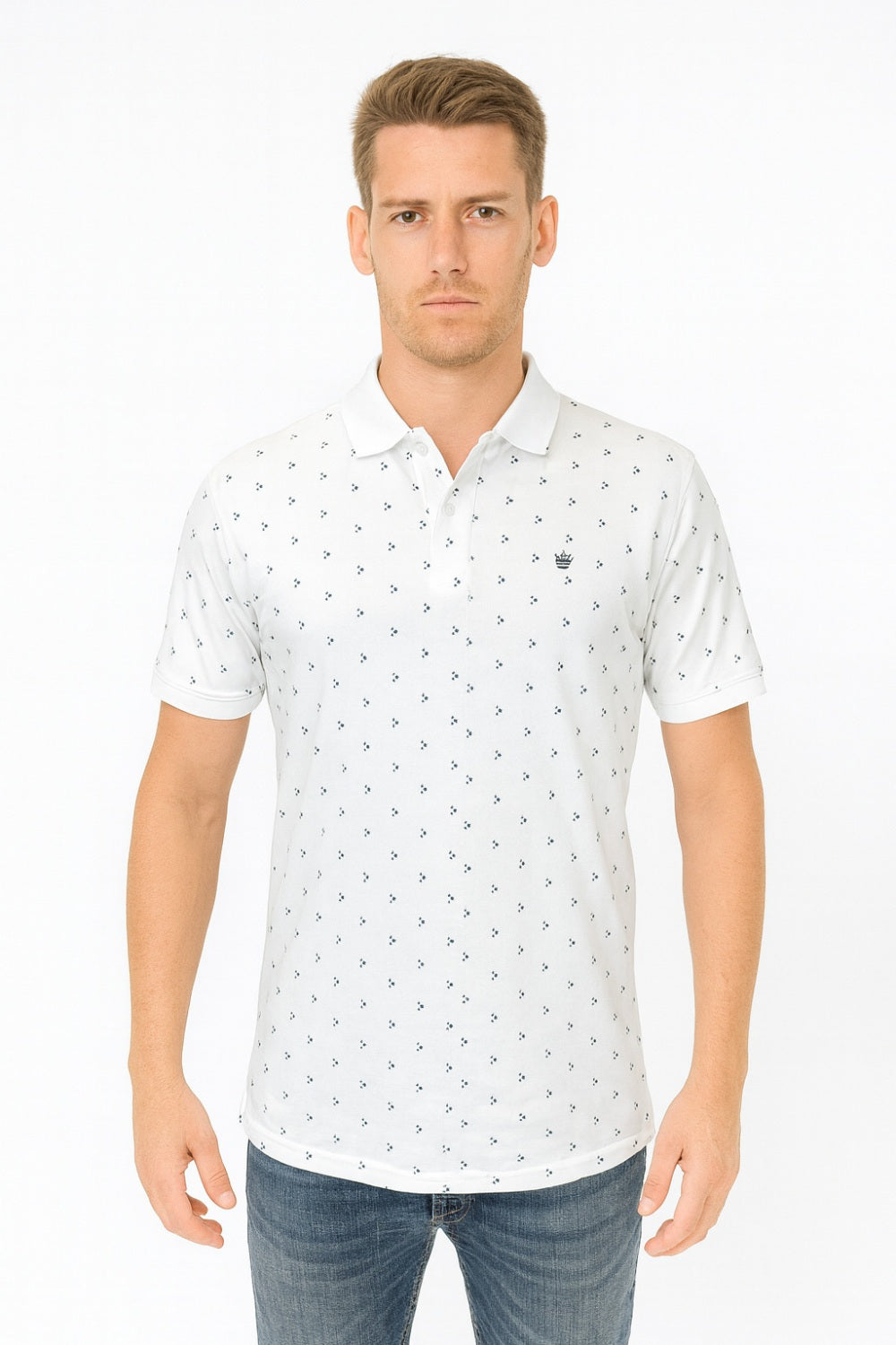Louis Philippe White Printed Half Sleeve Polo T-shirt