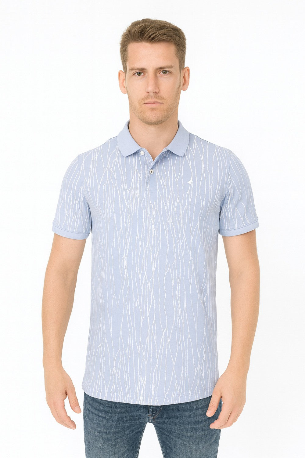 Parx Blue Minimal Line Art Design  Half Sleeve Polo T-shirt