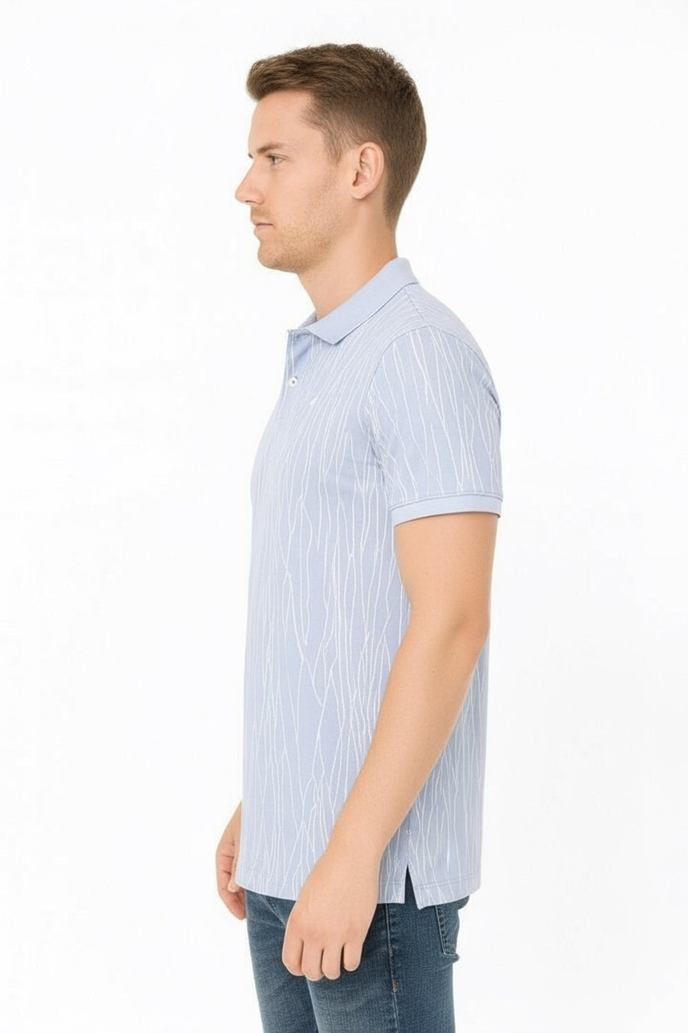 Parx Blue Minimal Line Art Design  Half Sleeve Polo T-shirt
