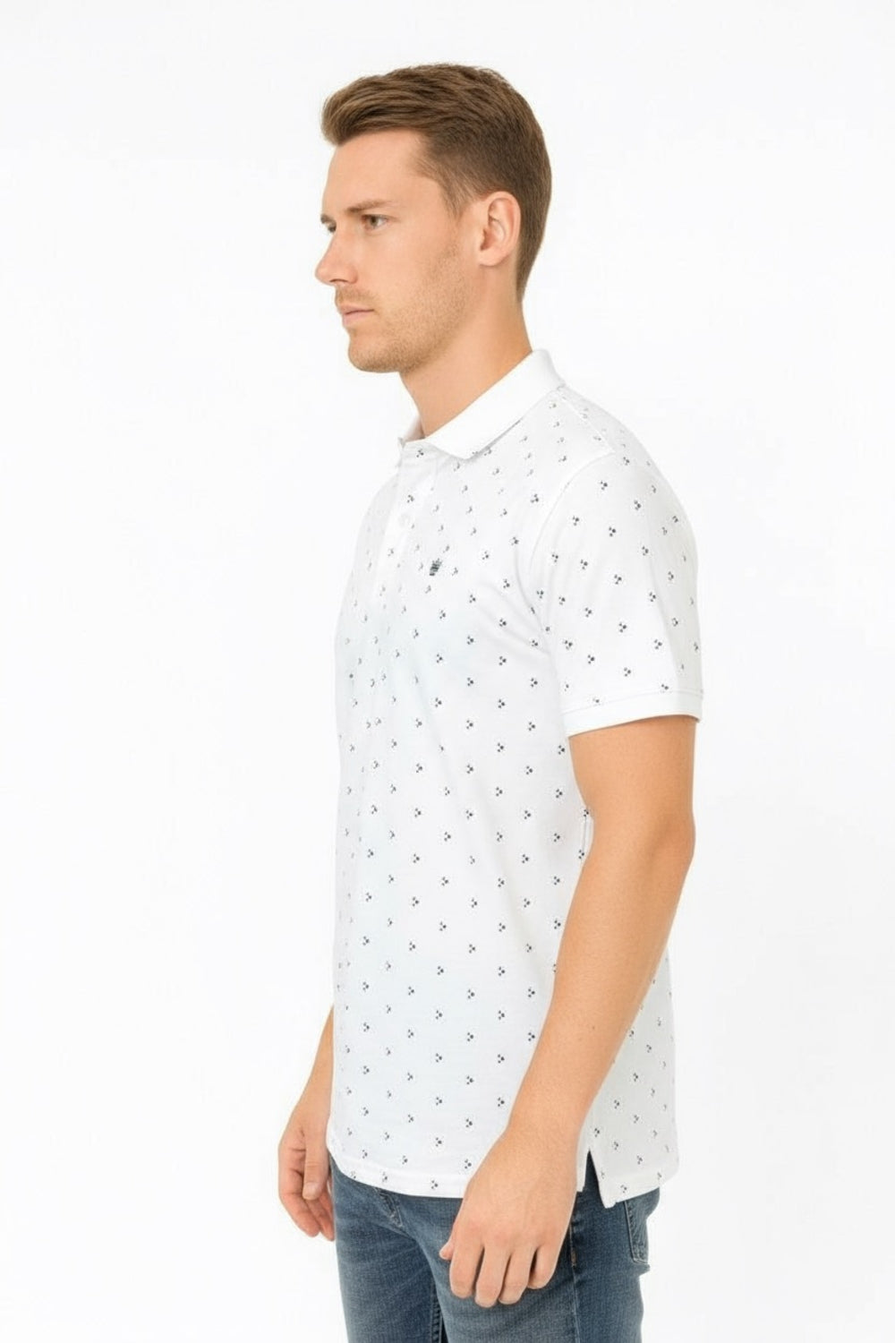 Louis Philippe White Printed Half Sleeve Polo T-shirt