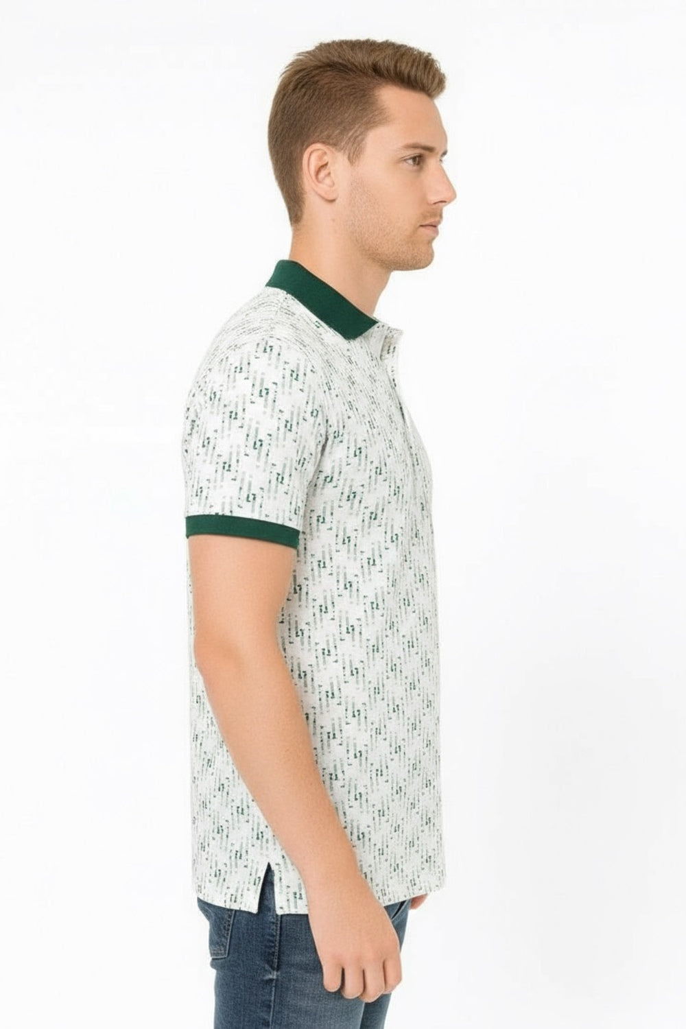 Parx White & Green  Printed  Half Sleeve Polo T-shirt