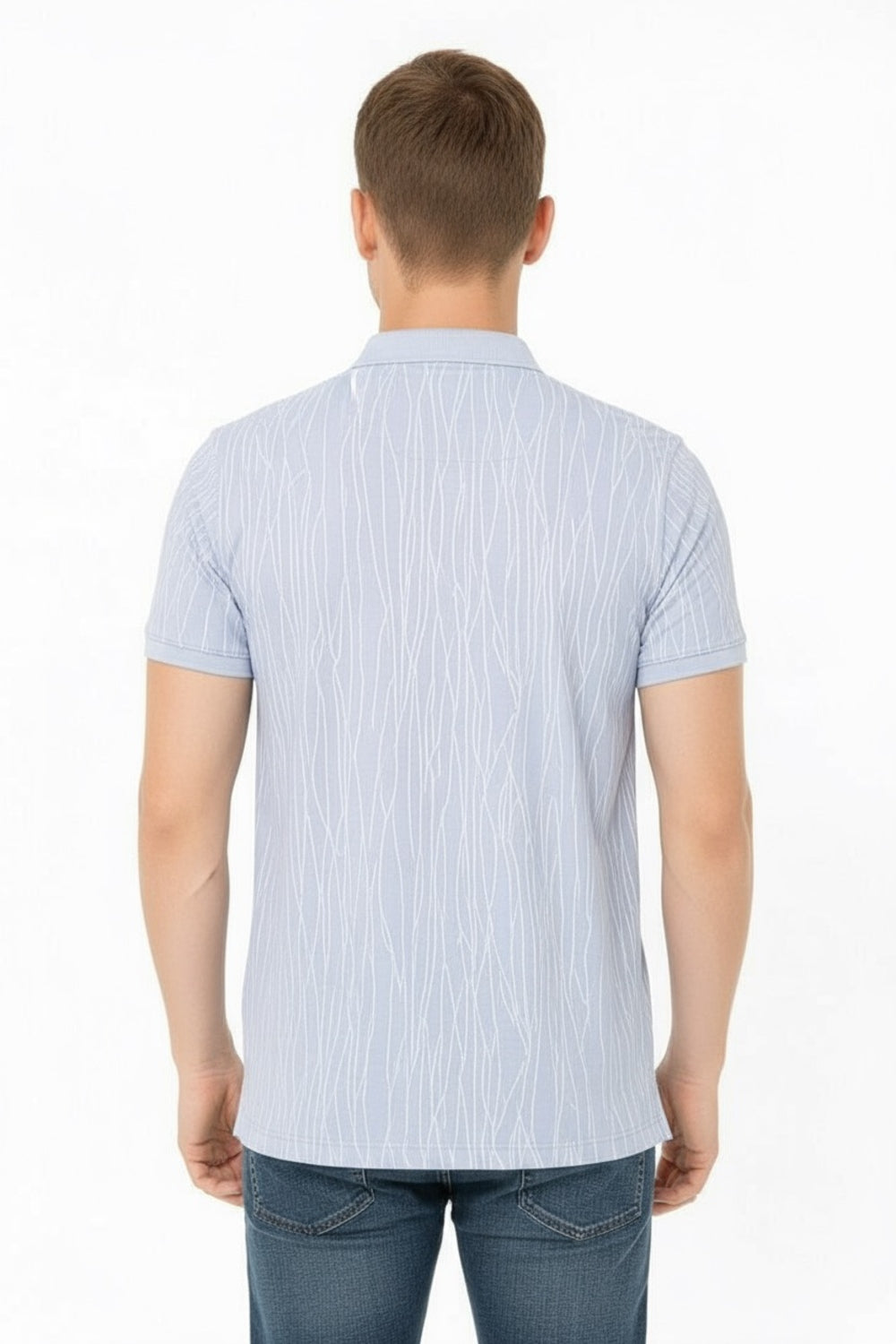 Parx Blue Minimal Line Art Design  Half Sleeve Polo T-shirt