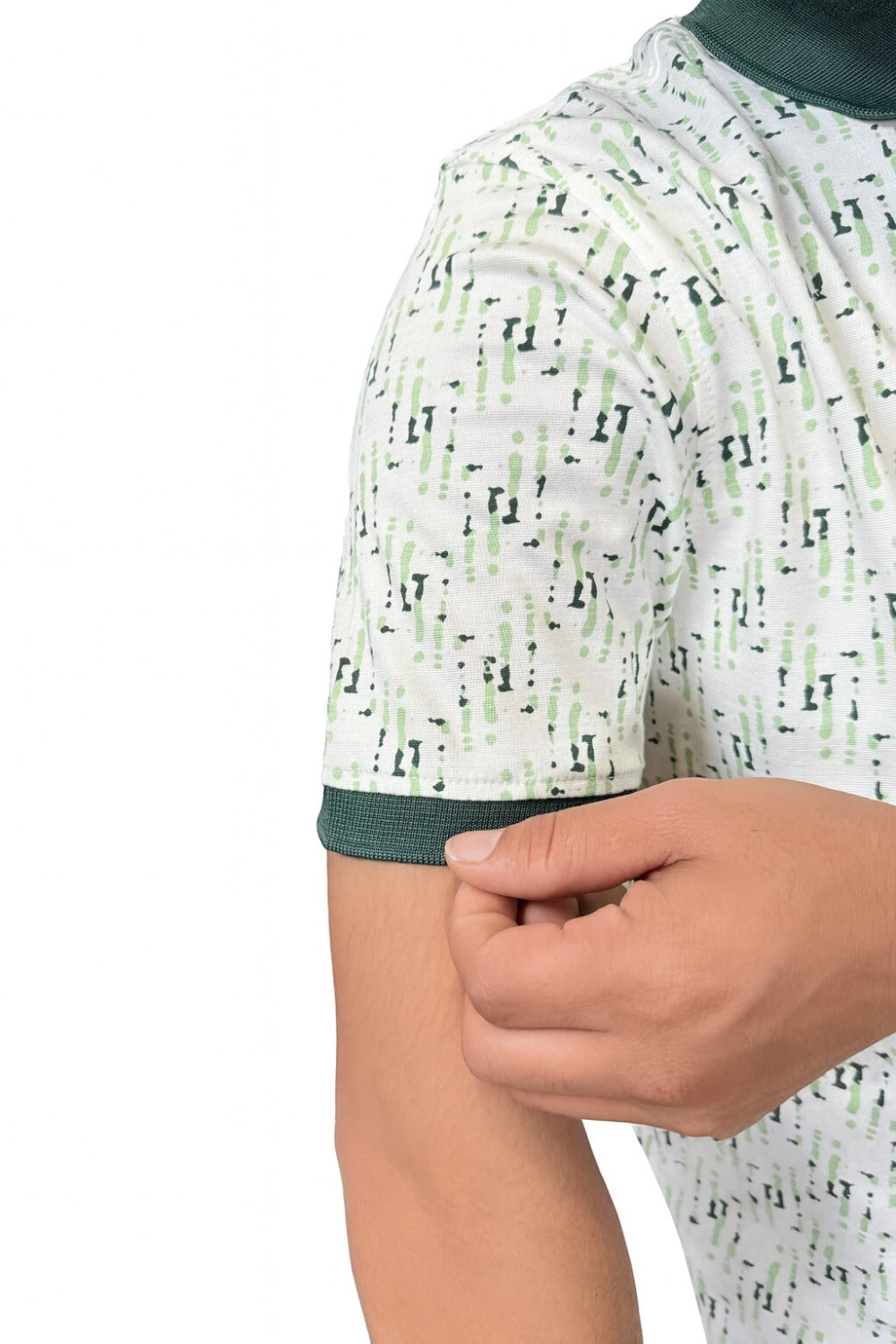 Parx White & Green  Printed  Half Sleeve Polo T-shirt