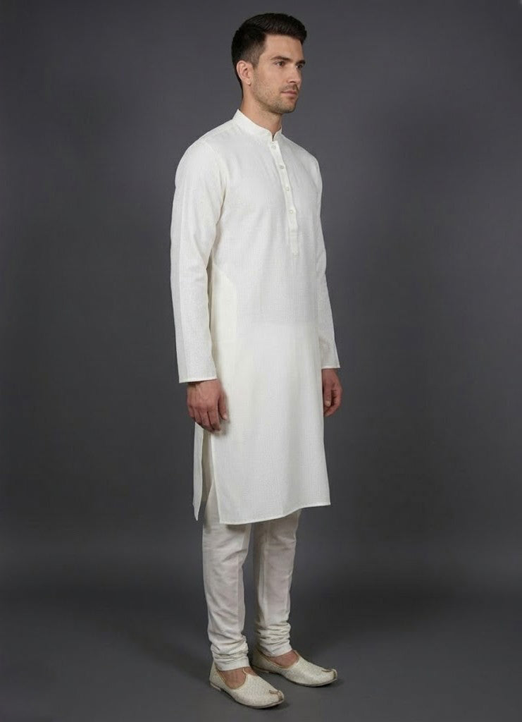Soul Armor Solid Self-Textured Mandarin Collar Mens Kurta Set