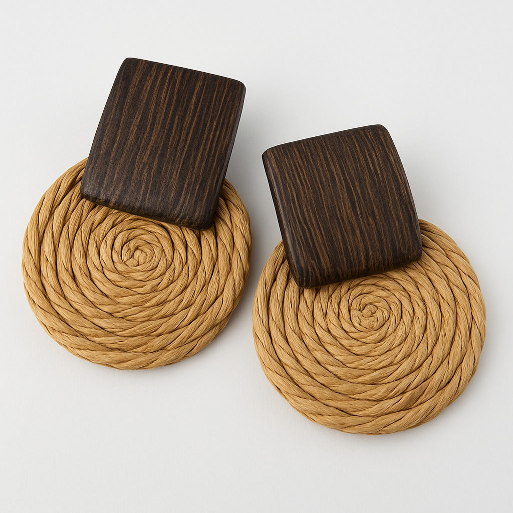 Wooden Woven Hoop Earrings