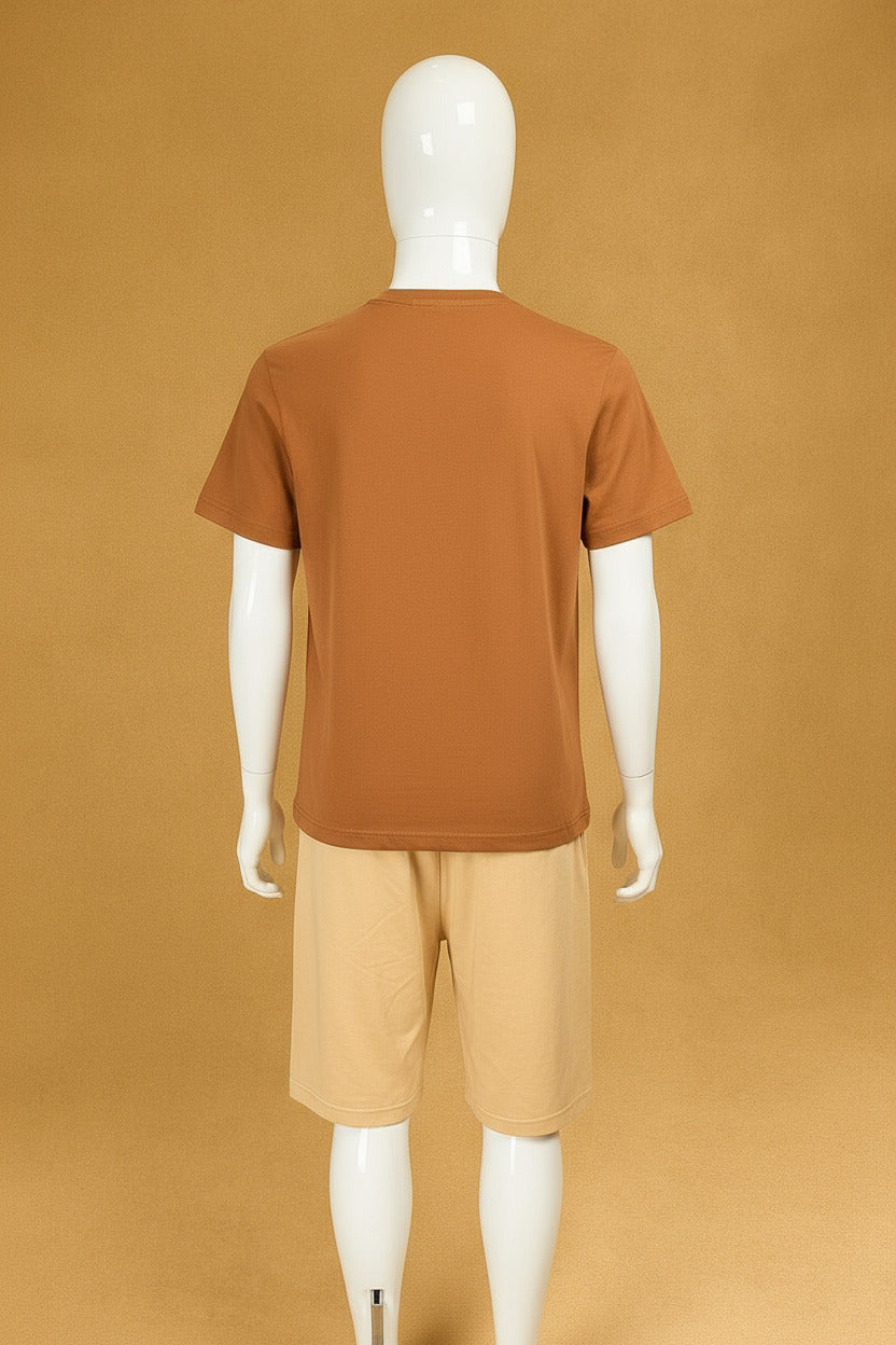 Sleepz Solid Brown Graphic Print Half Sleeve Co-ord Set