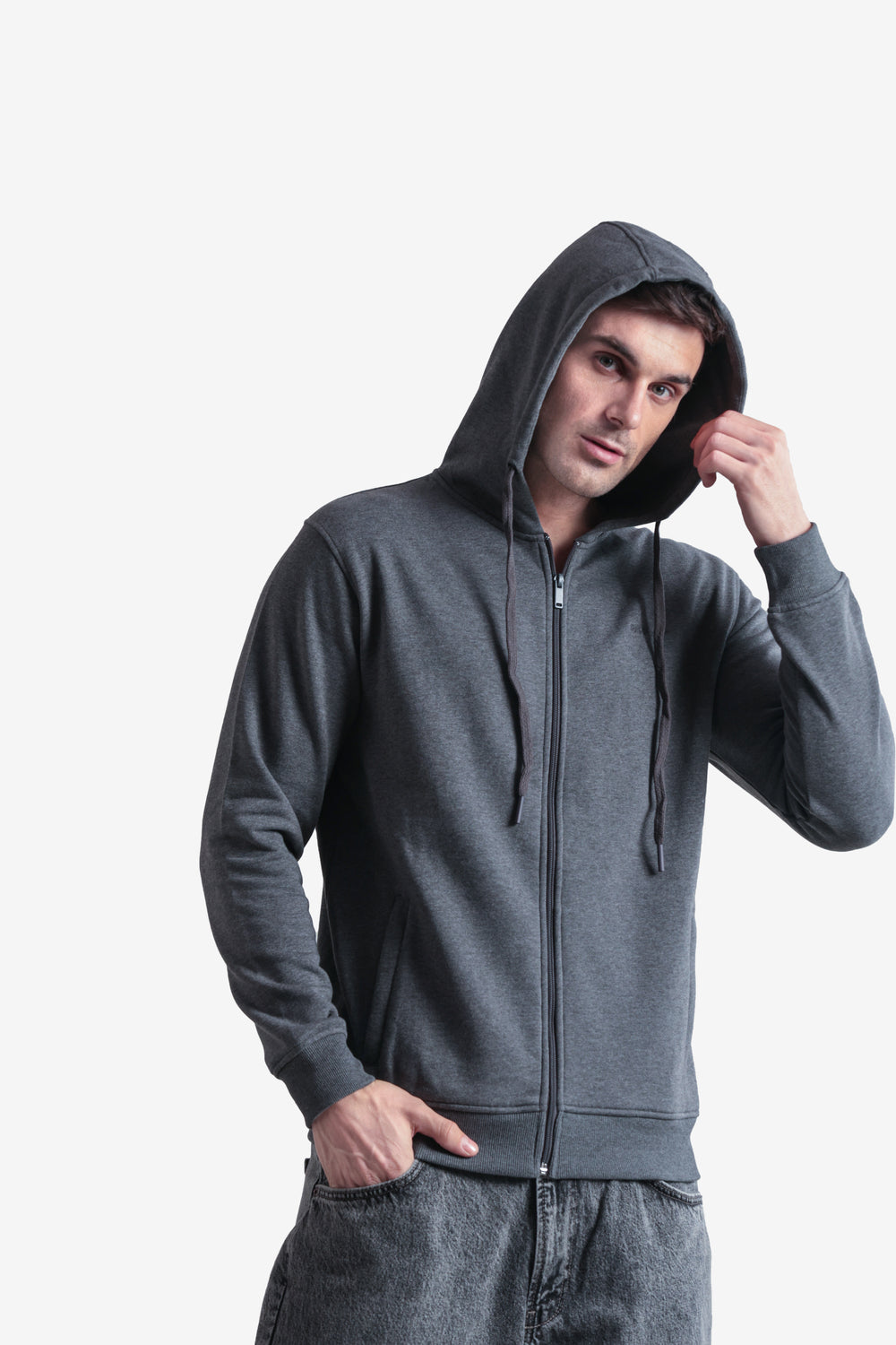 On-vers Solid Casual Zip-Up Hoodie