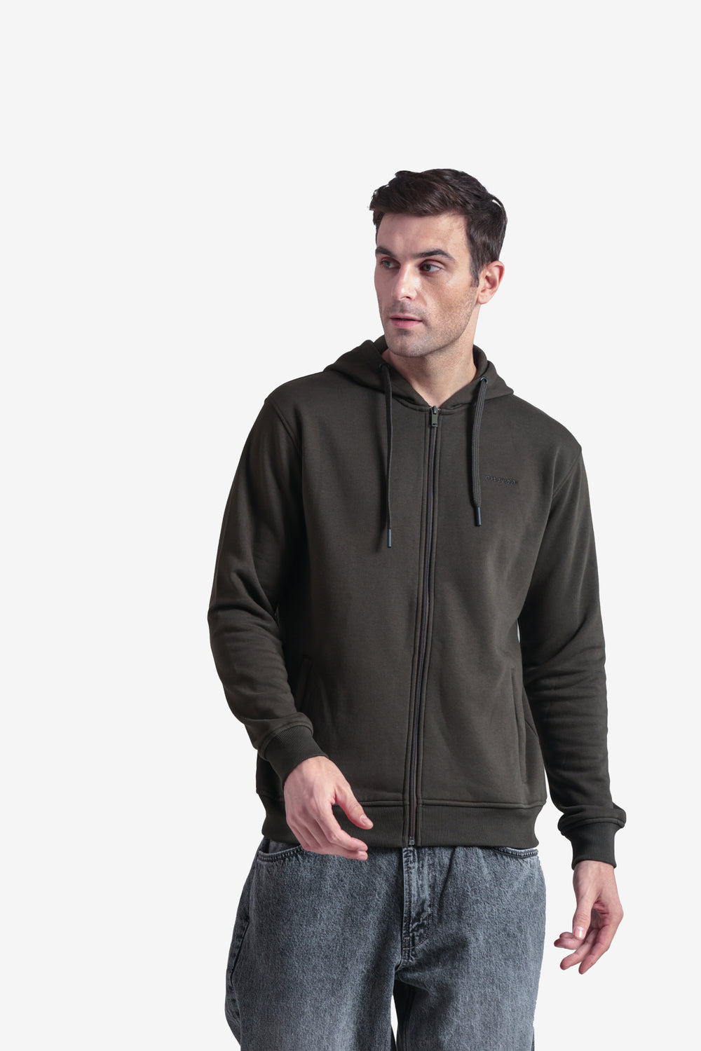 On-vers Solid Casual Zip-Up Hoodie
