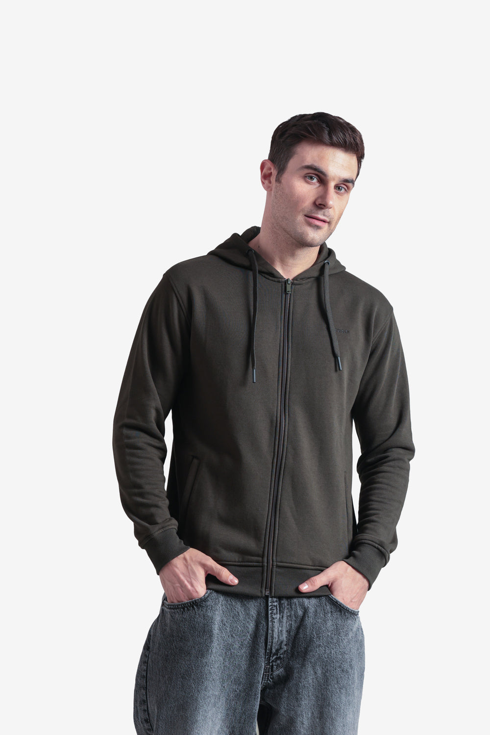 On-vers Solid Casual Zip-Up Hoodie