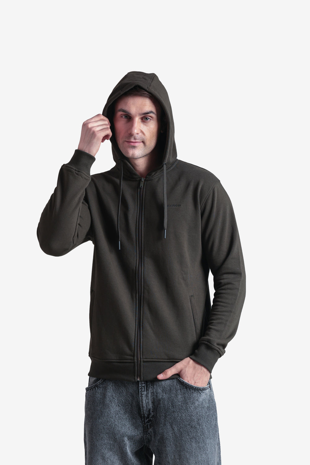 On-vers Solid Casual Zip-Up Hoodie