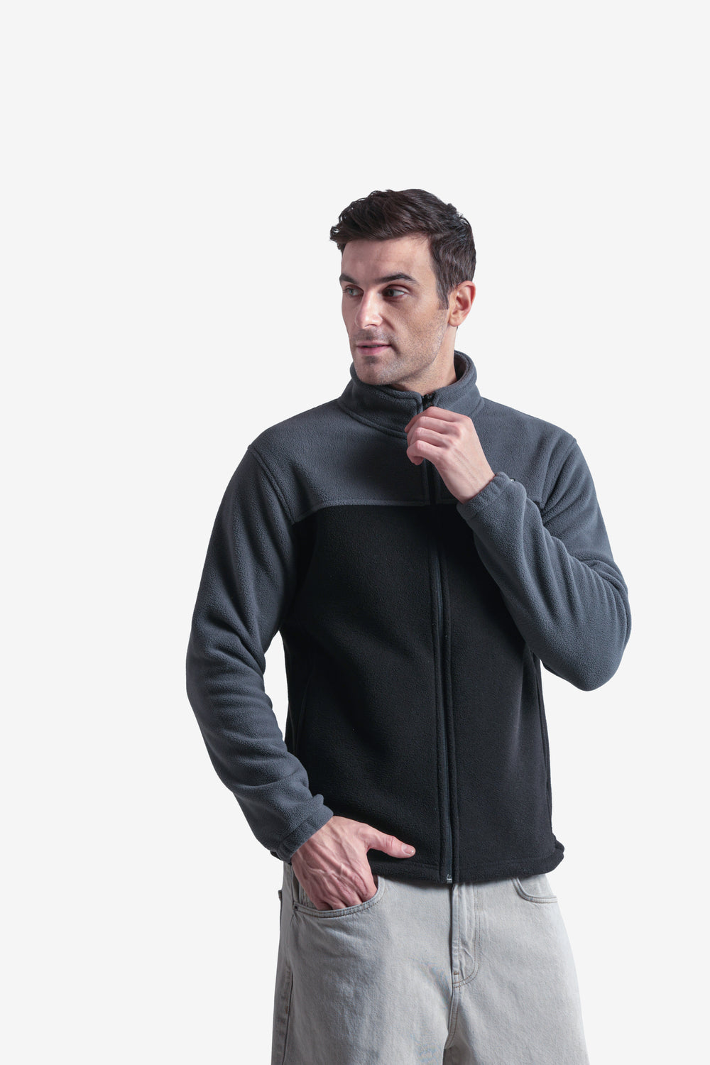 Dual-Color Warm Full Zip Fleece Sweatshirt