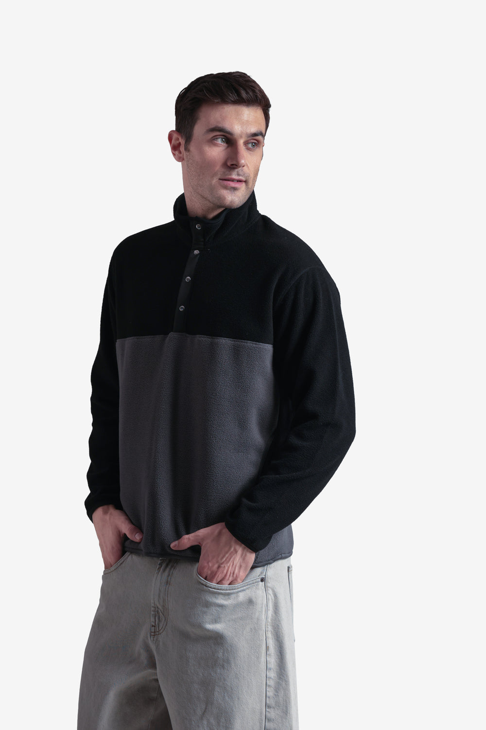 On-vers Two-Tone Cozy Half Button Fleece Sweatshirt