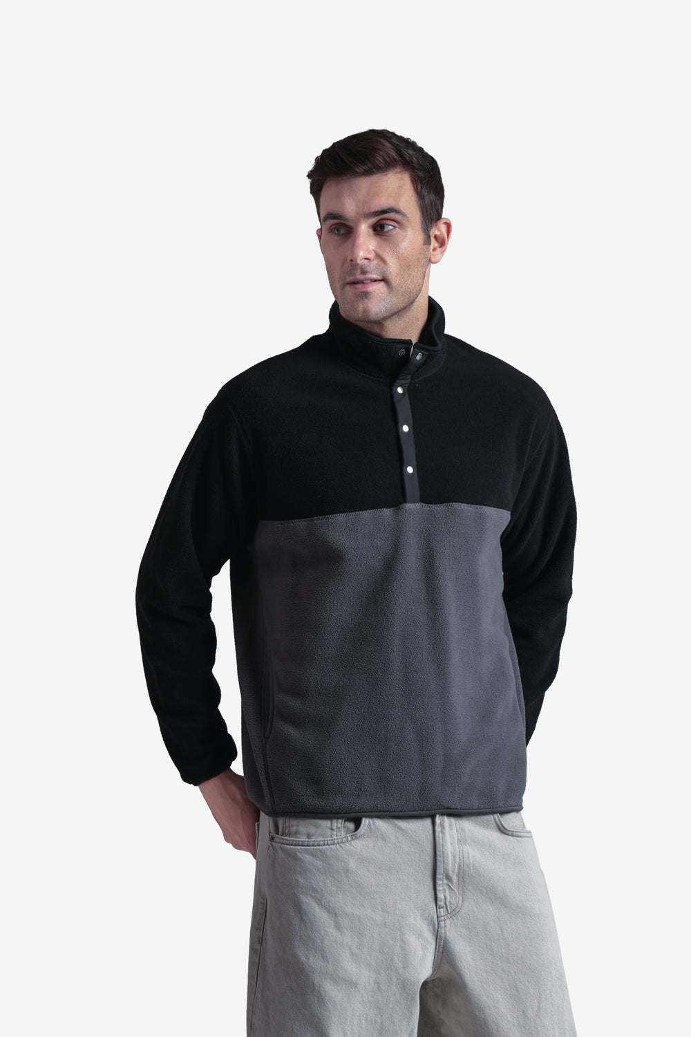 On-vers Two-Tone Cozy Half Button Fleece Sweatshirt