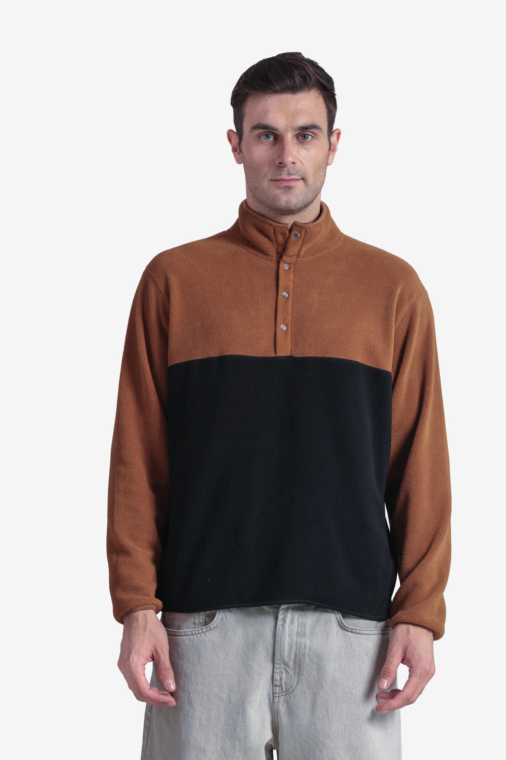 On-vers Two-Tone Cozy Half Button Fleece Sweatshirt