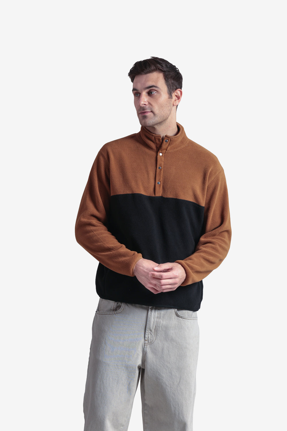 On-vers Two-Tone Cozy Half Button Fleece Sweatshirt