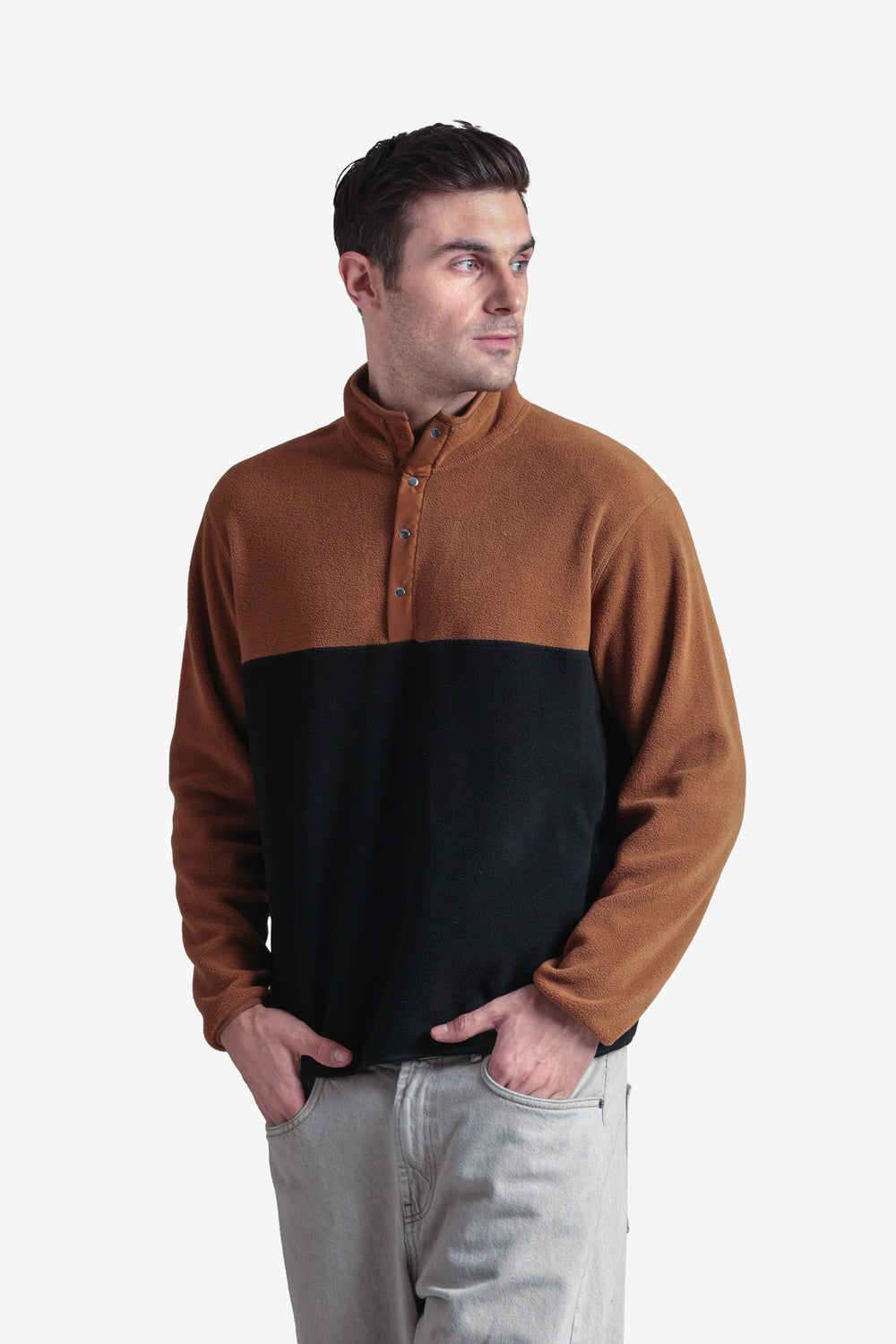 On-vers Two-Tone Cozy Half Button Fleece Sweatshirt