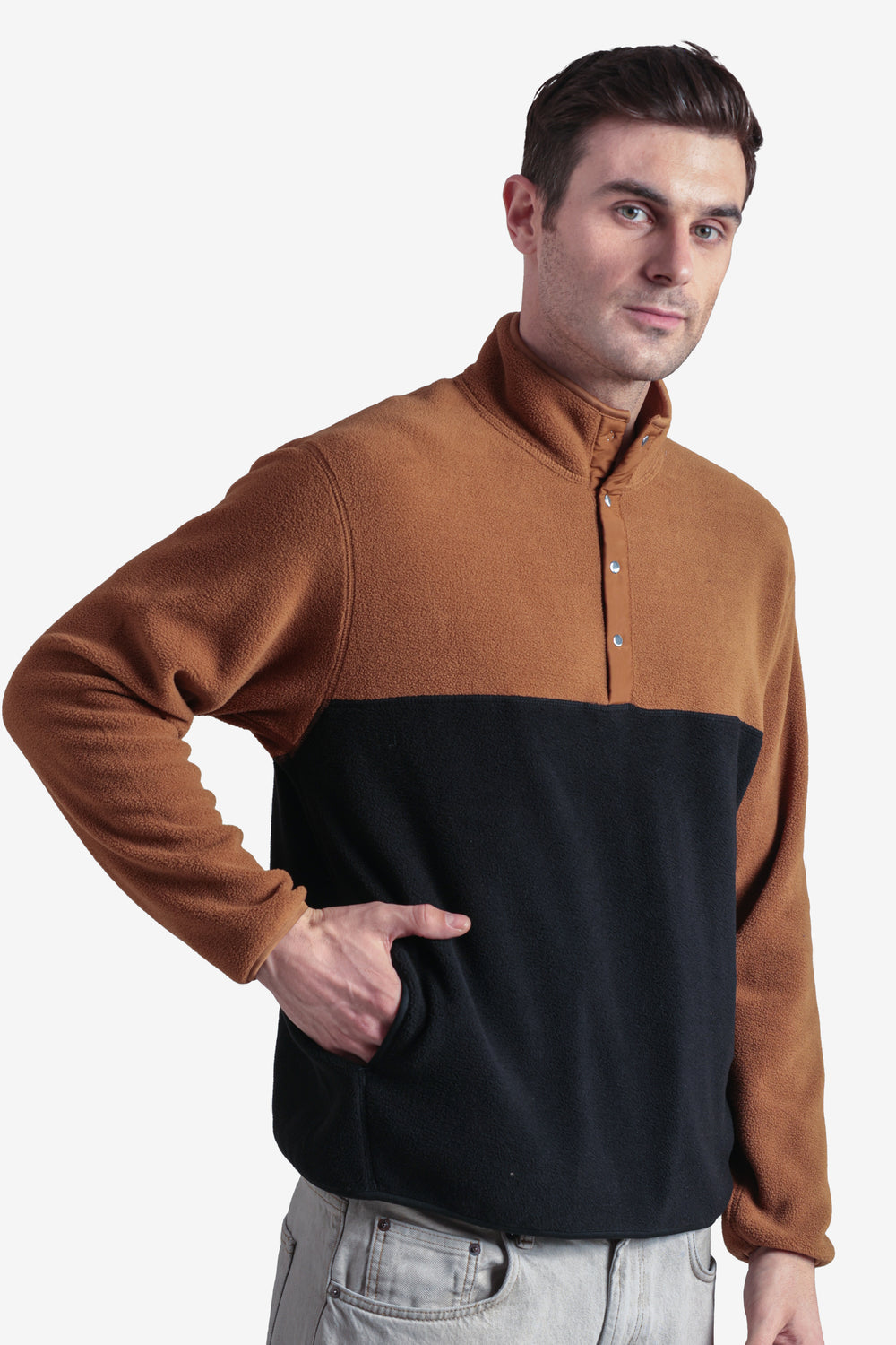On-vers Two-Tone Cozy Half Button Fleece Sweatshirt