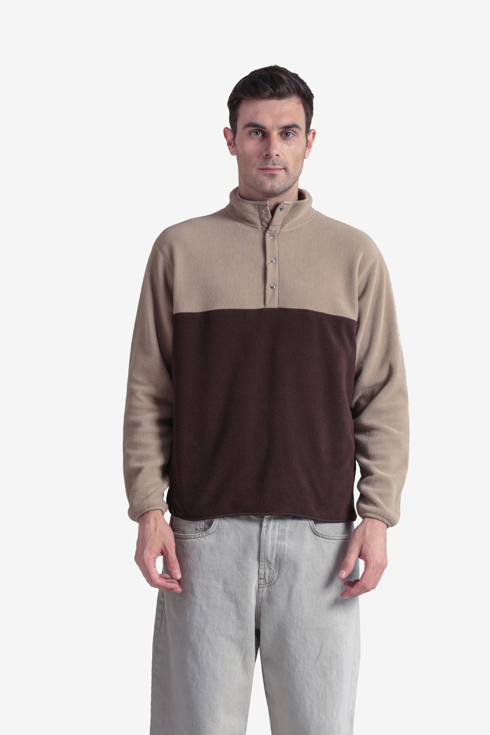 On-vers Two-Tone Cozy Half Button Fleece Sweatshirt