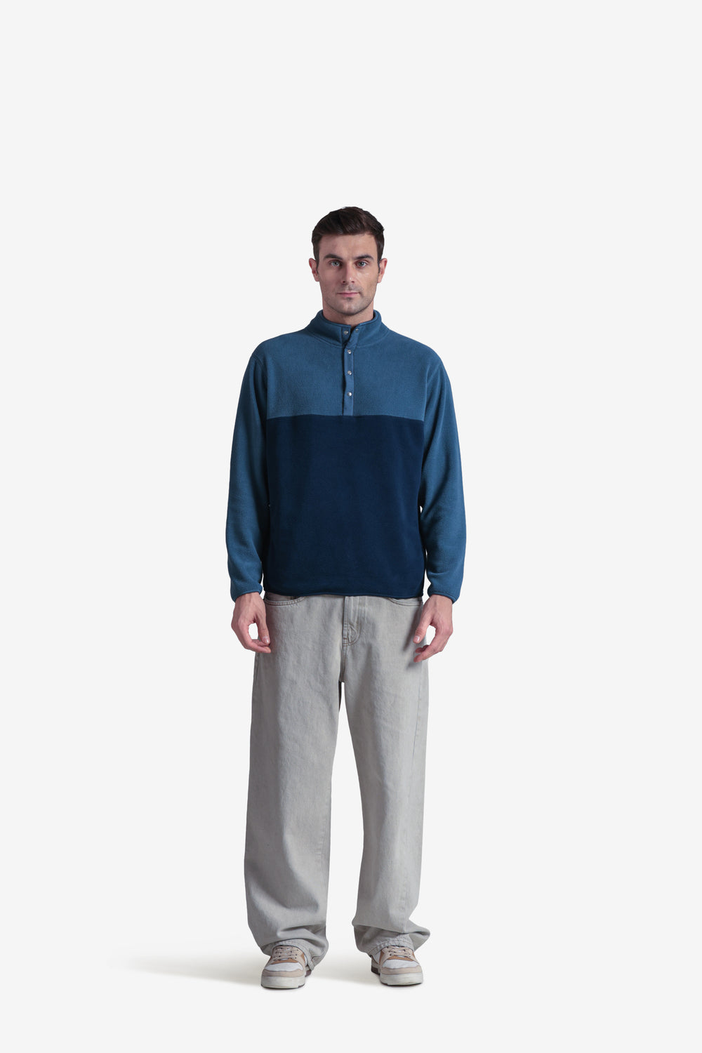 On-vers Two-Tone Cozy Half Button Fleece Sweatshirt