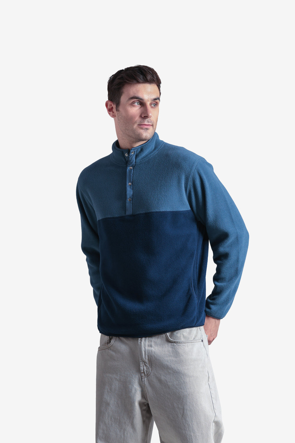 On-vers Two-Tone Cozy Half Button Fleece Sweatshirt