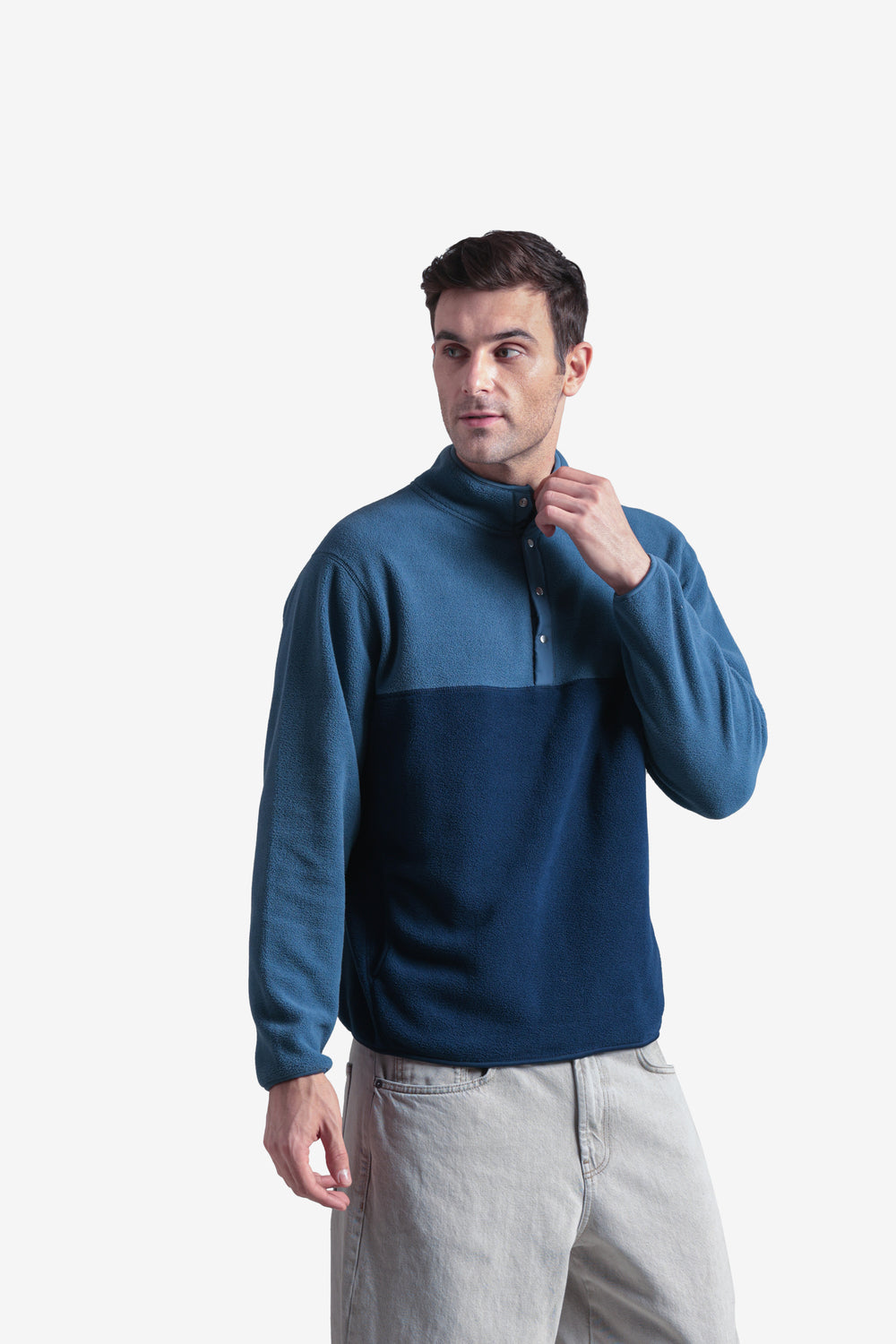 On-vers Two-Tone Cozy Half Button Fleece Sweatshirt
