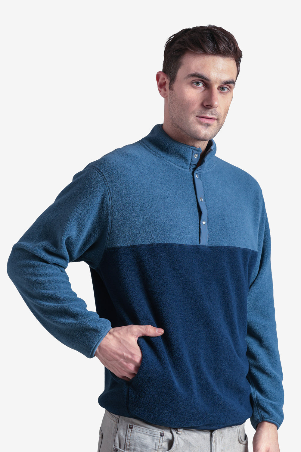 On-vers Two-Tone Cozy Half Button Fleece Sweatshirt